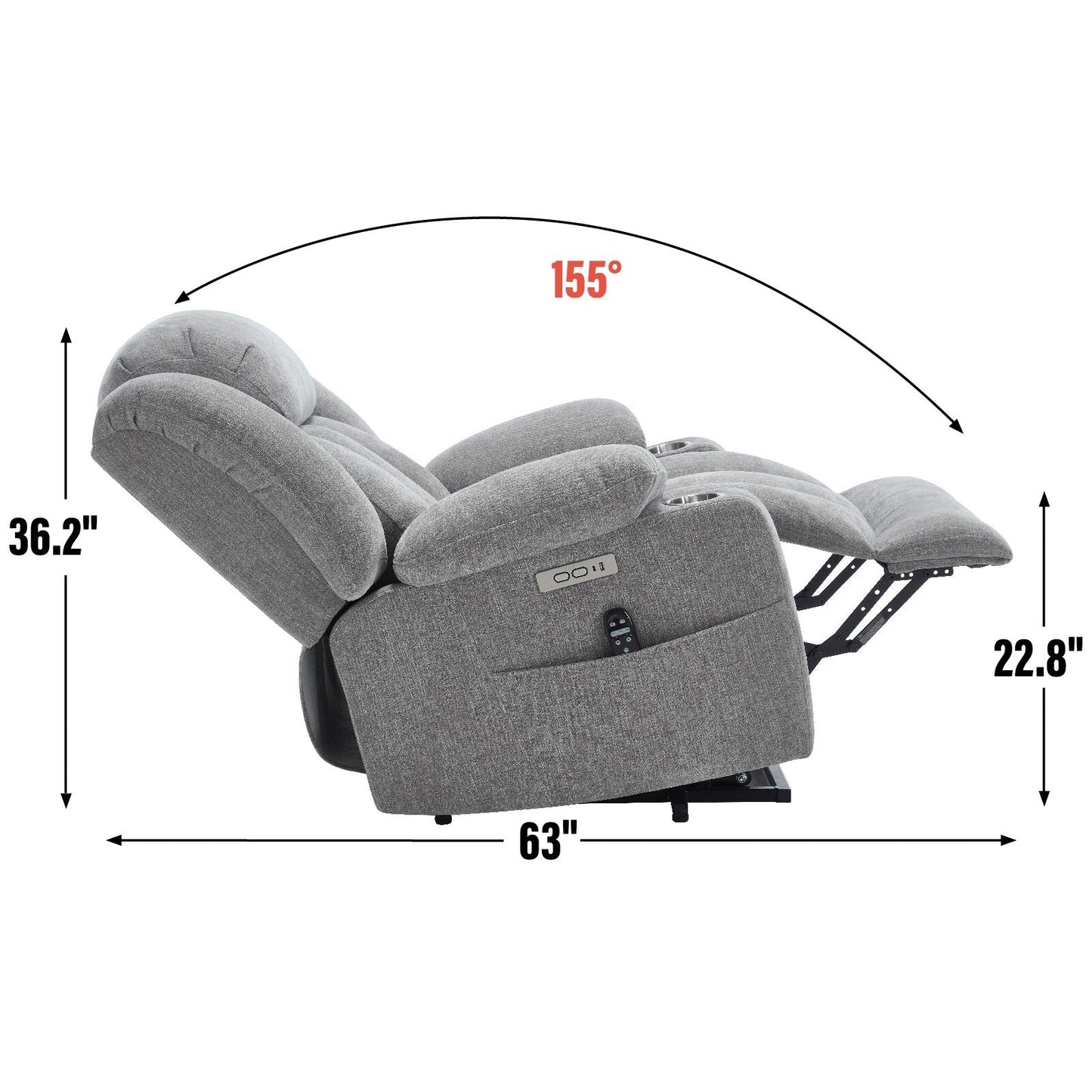 Chenille Power Lift Recliner 8 Point Vibration Massage Chair with Waist Heating, USB Ports and Stainless Steel Cup Holder