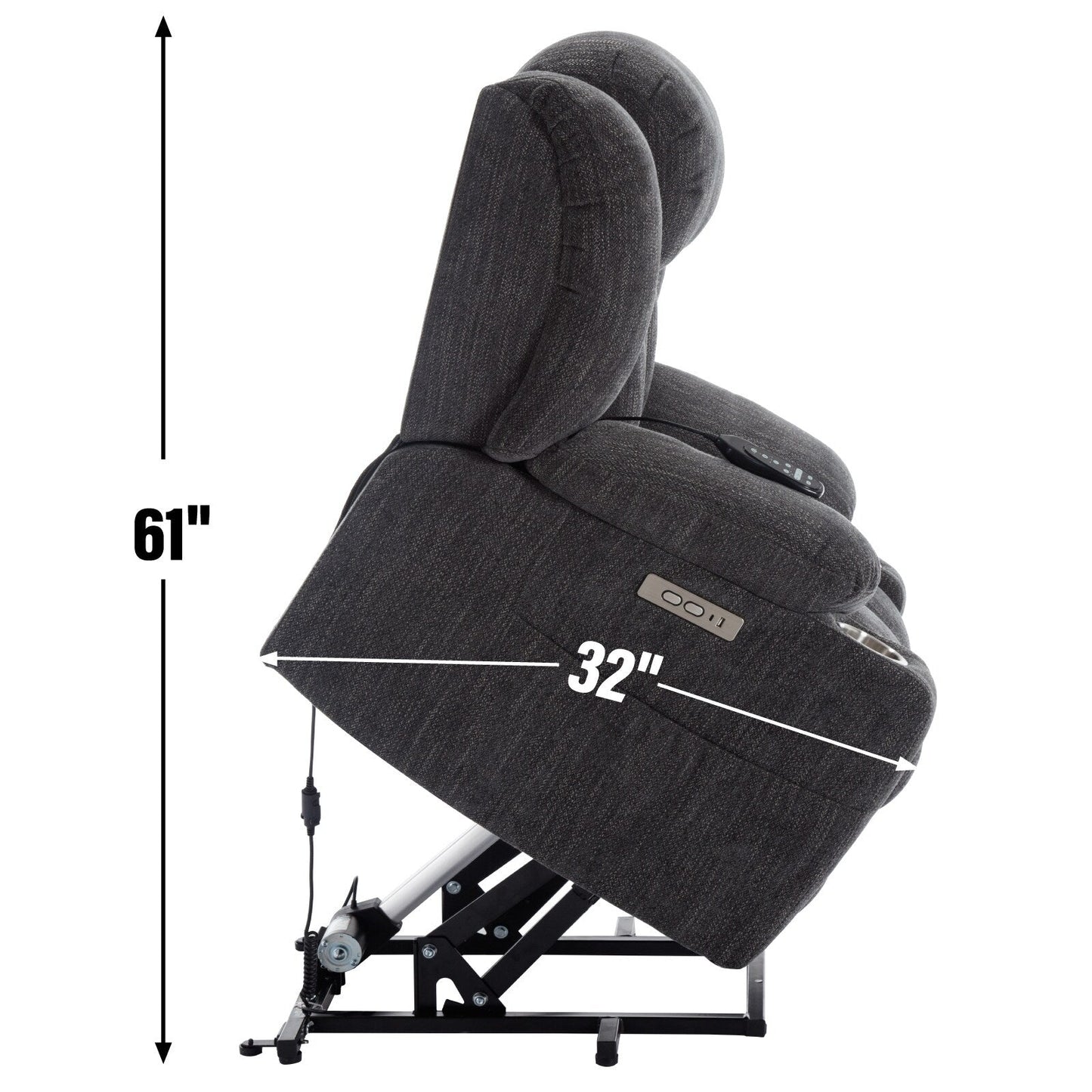 Chenille Power Lift Recliner 8 Point Vibration Massage Chair with Waist Heating, USB Ports and Stainless Steel Cup Holder