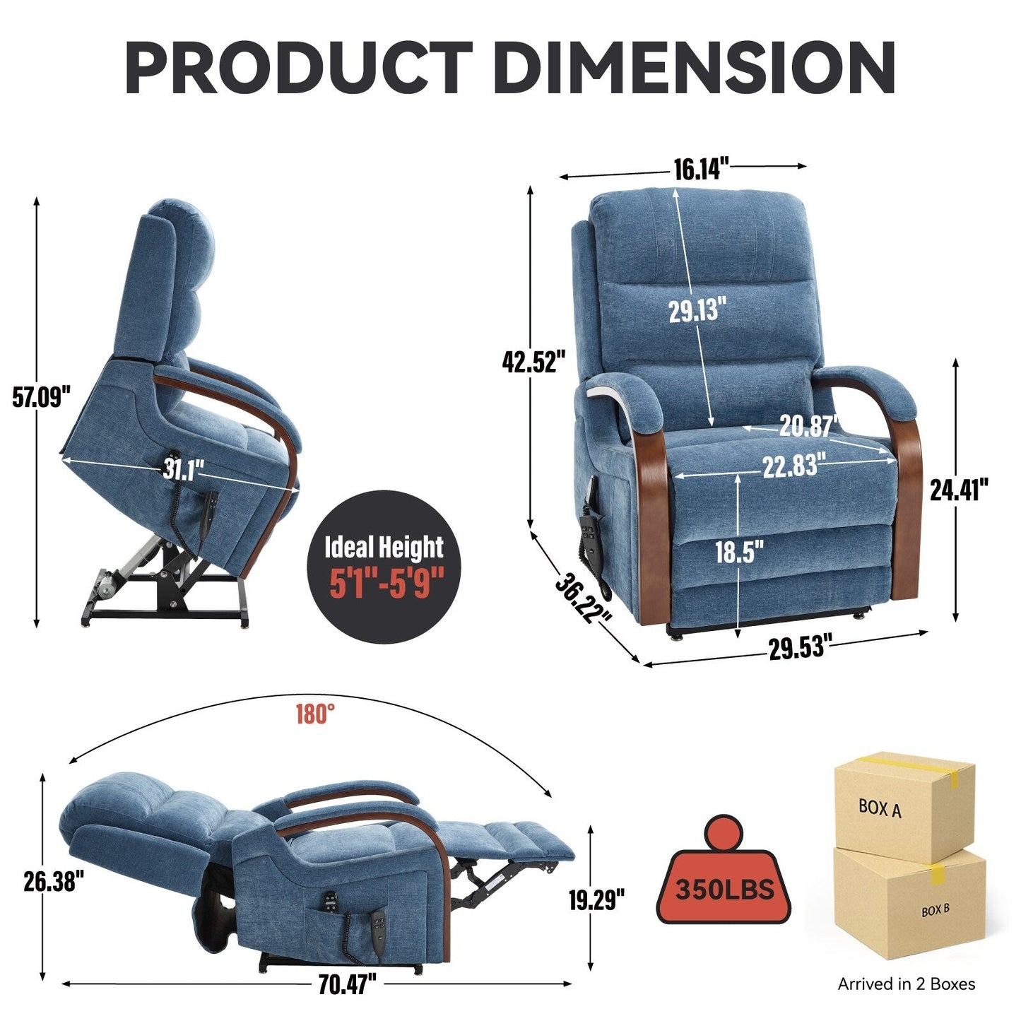 Chenille Power Lift Recliner with Massage & Wood Armrests