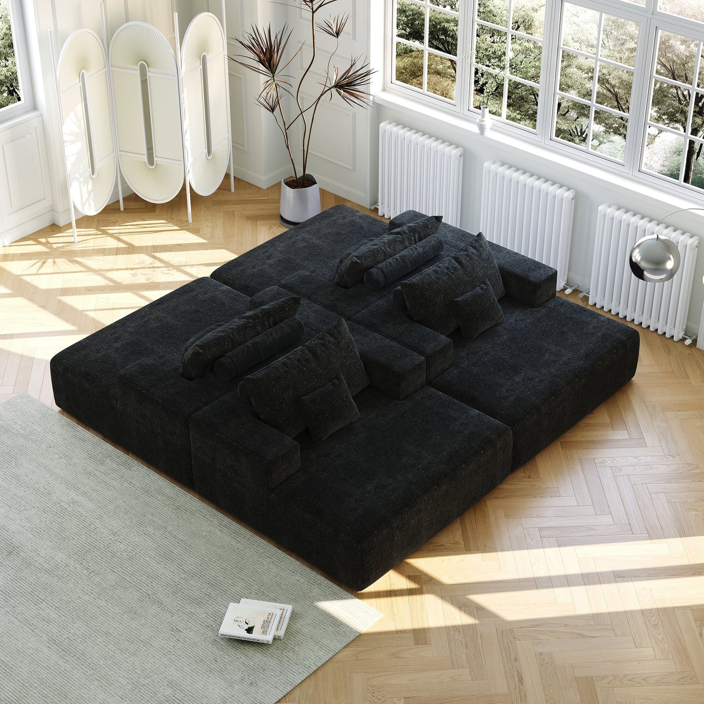 Chenille Single Sleeper Chair Sofa with Backrest Pillow