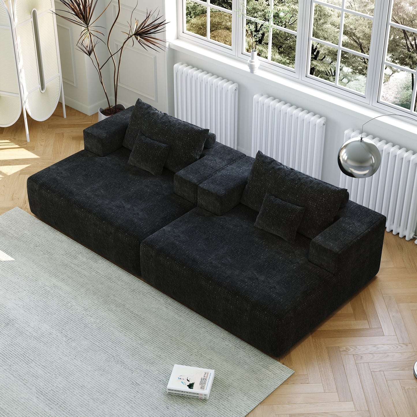 Chenille Single Sleeper Chair Sofa with Backrest Pillow