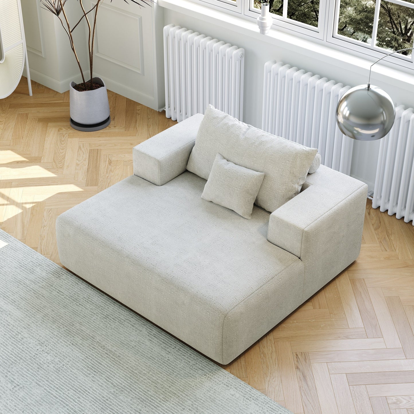 Chenille Single Sleeper Chair Sofa with Backrest Pillow