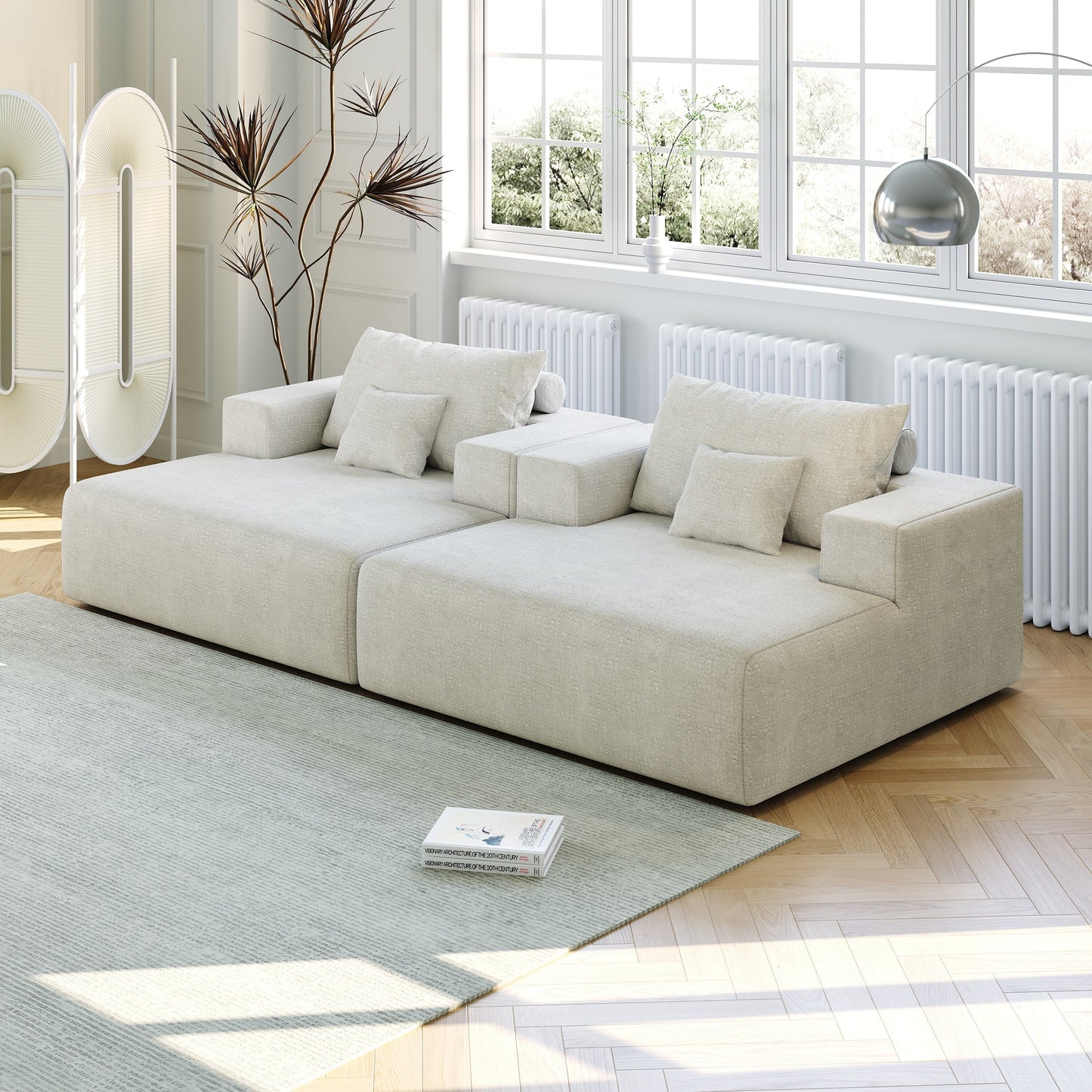 Chenille Single Sleeper Chair Sofa with Backrest Pillow