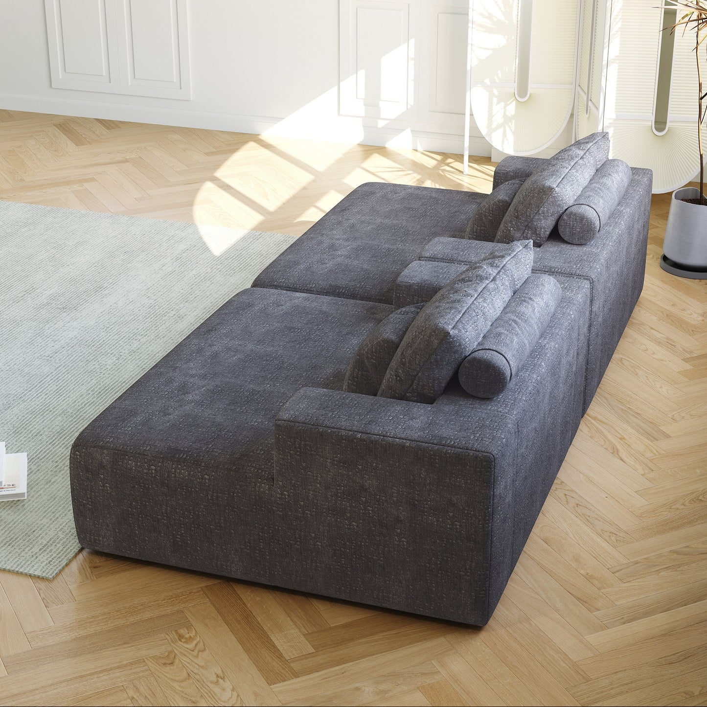 Chenille Single Sleeper Chair Sofa with Backrest Pillow