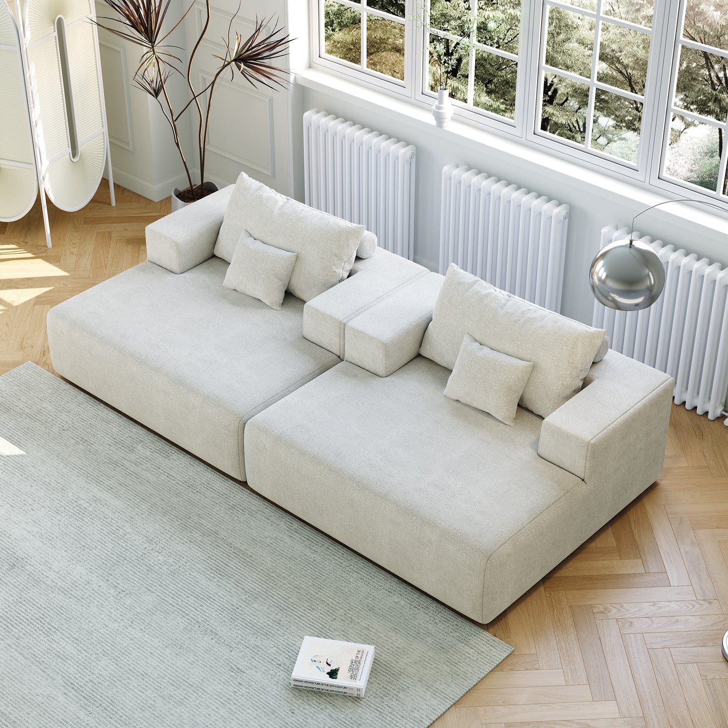 Chenille Single Sleeper Chair Sofa with Backrest Pillow