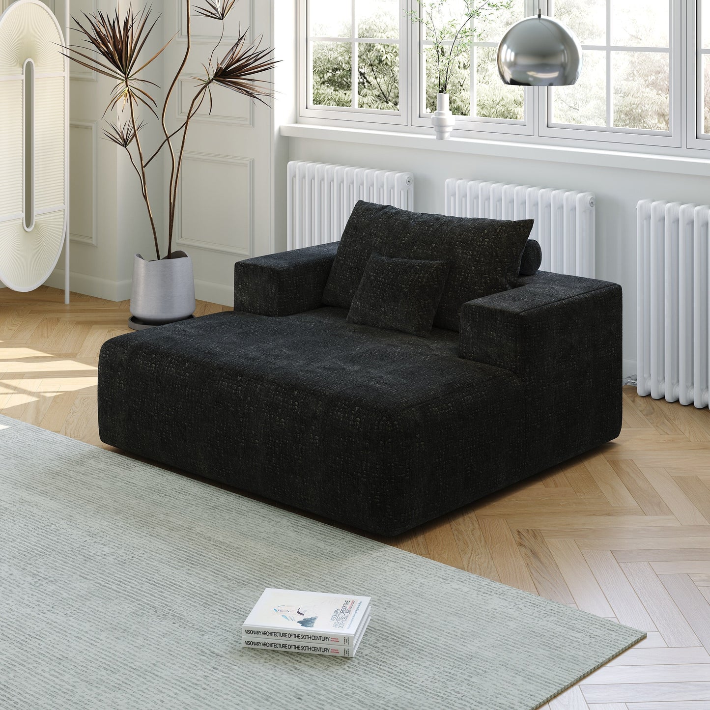 Chenille Single Sleeper Chair Sofa with Backrest Pillow