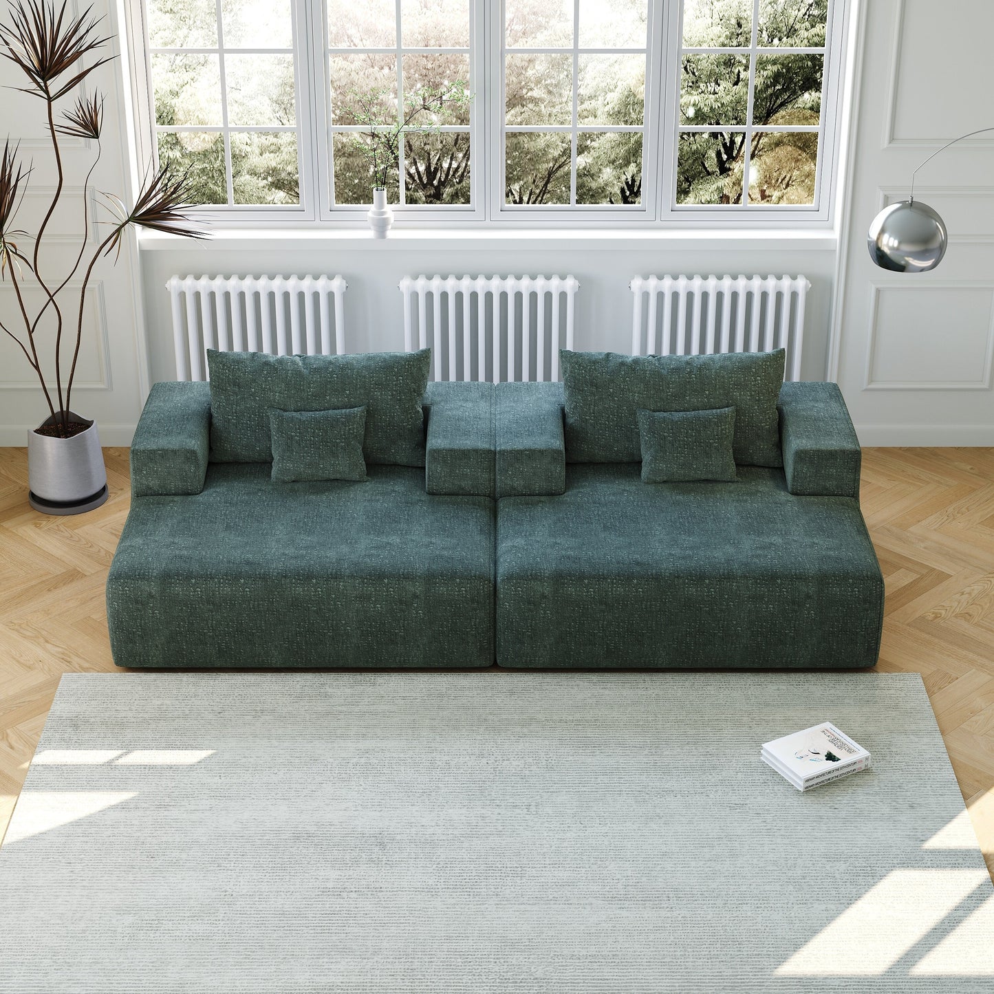 Chenille Single Sleeper Chair Sofa with Backrest Pillow