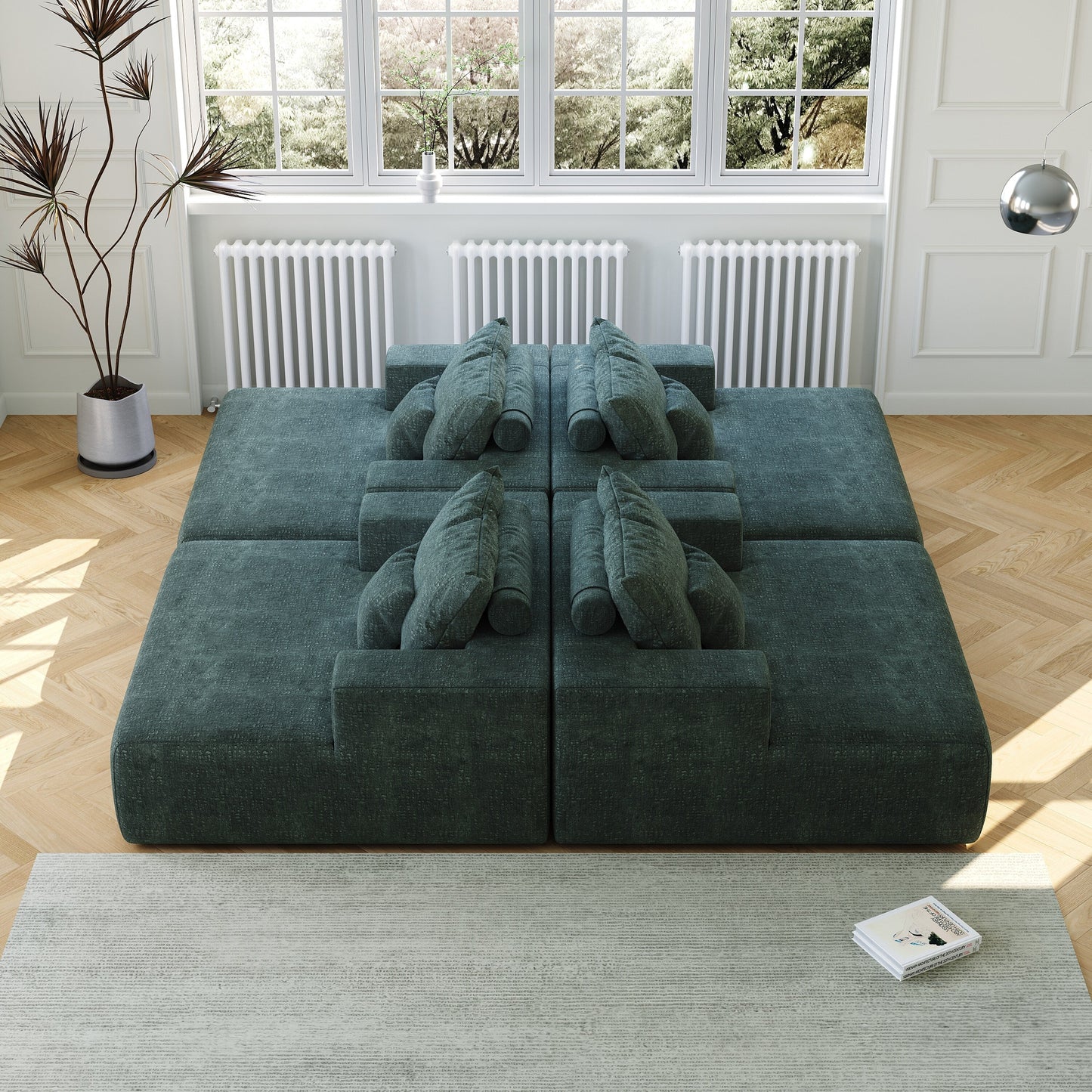 Chenille Single Sleeper Chair Sofa with Backrest Pillow