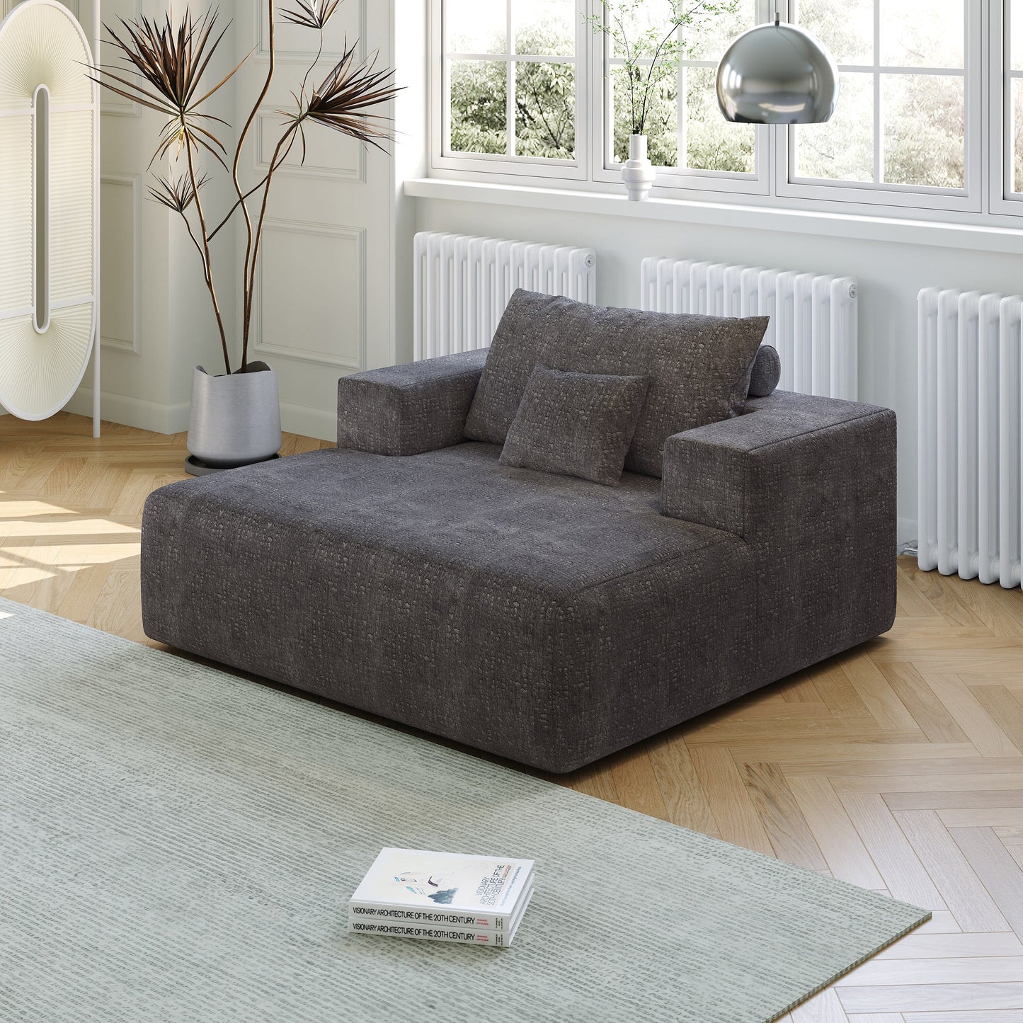 Chenille Single Sleeper Chair Sofa with Backrest Pillow