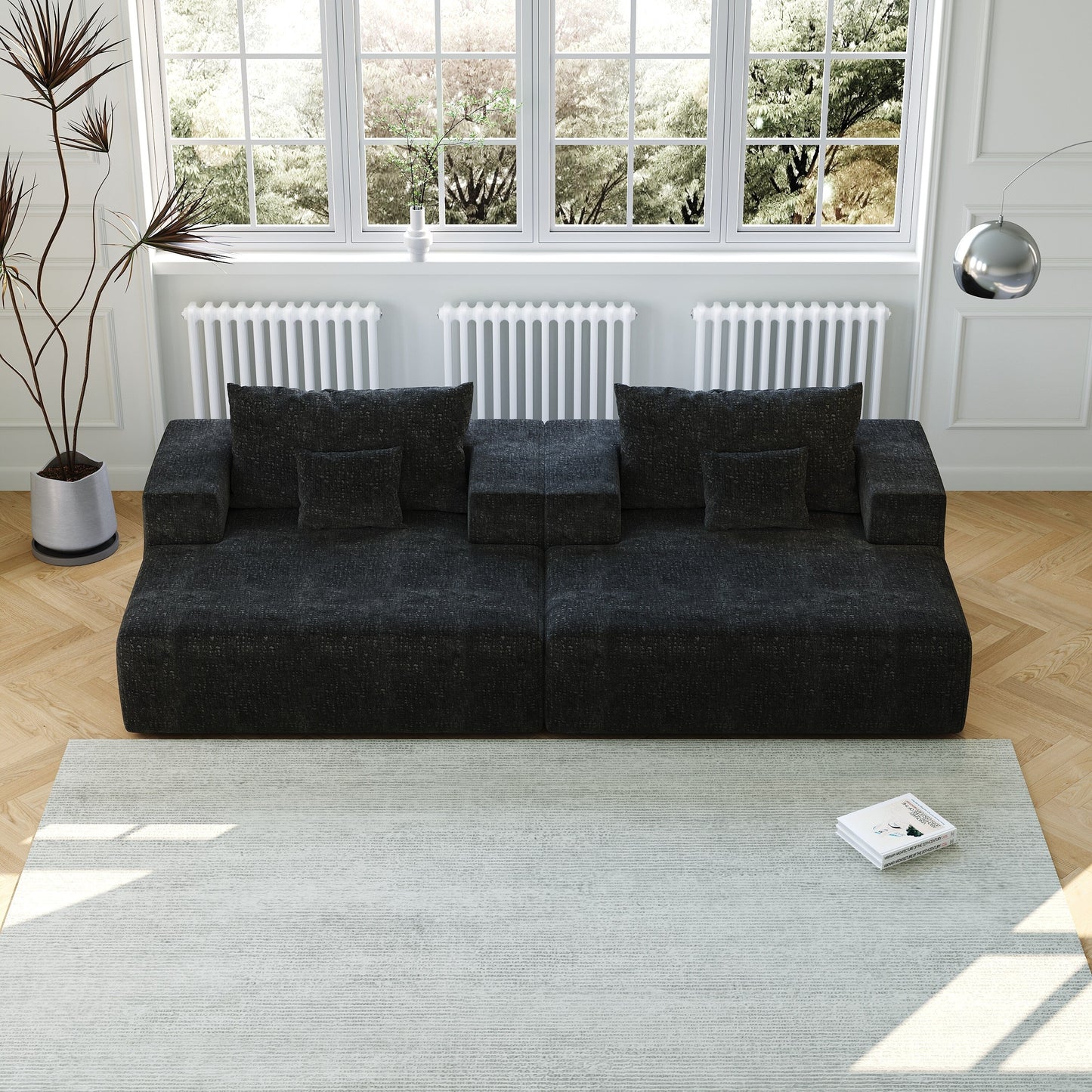 Chenille Single Sleeper Chair Sofa with Backrest Pillow