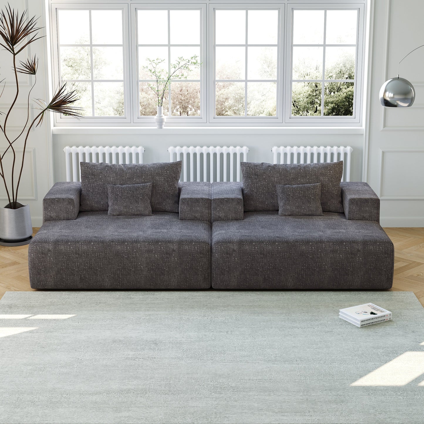 Chenille Single Sleeper Chair Sofa with Backrest Pillow