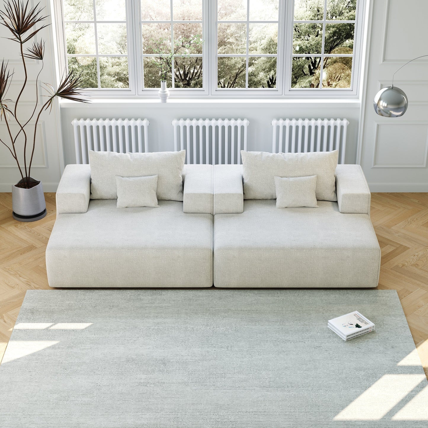 Chenille Single Sleeper Chair Sofa with Backrest Pillow