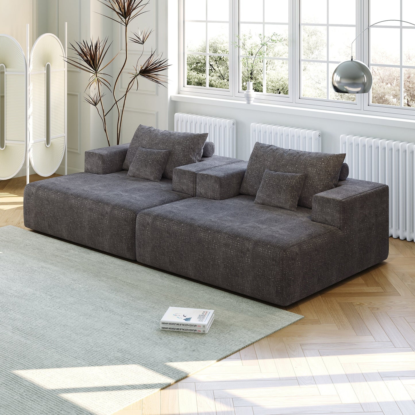 Chenille Single Sleeper Chair Sofa with Backrest Pillow