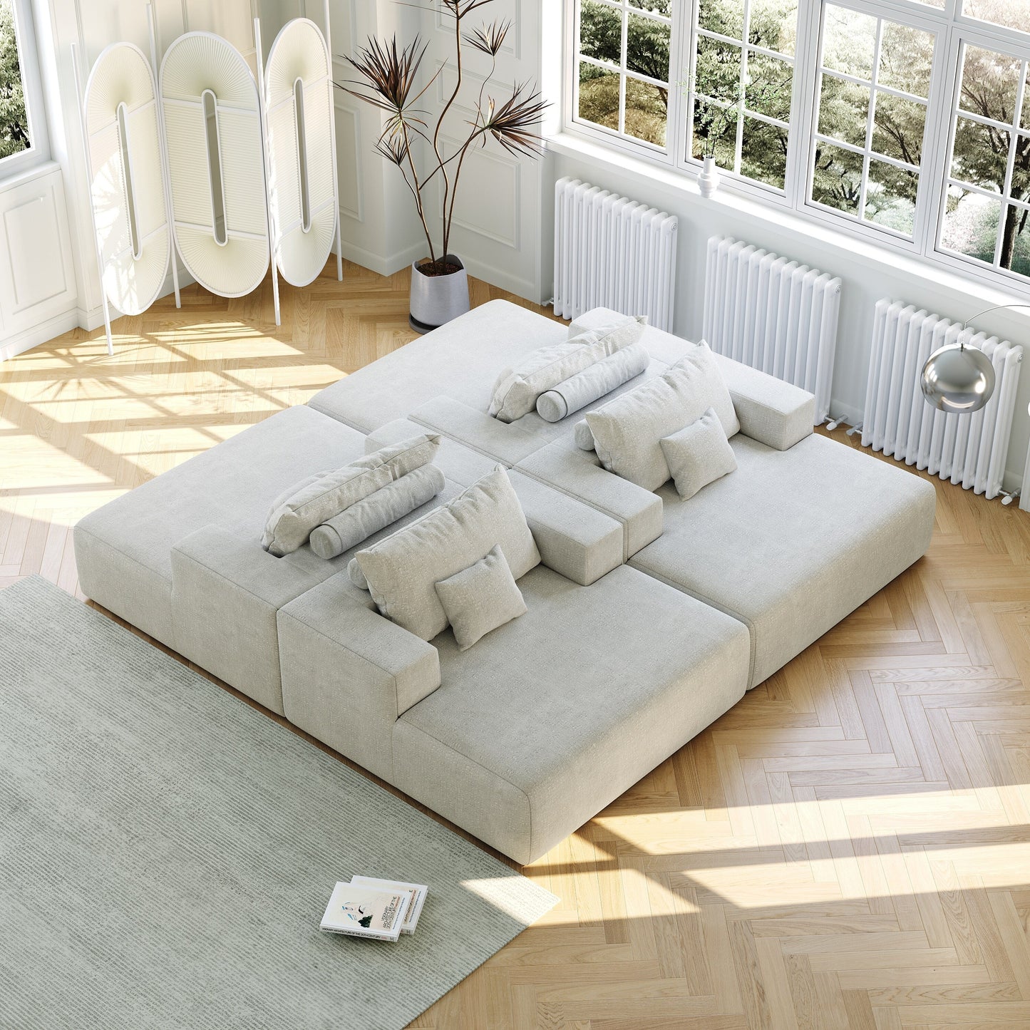 Chenille Single Sleeper Chair Sofa with Backrest Pillow