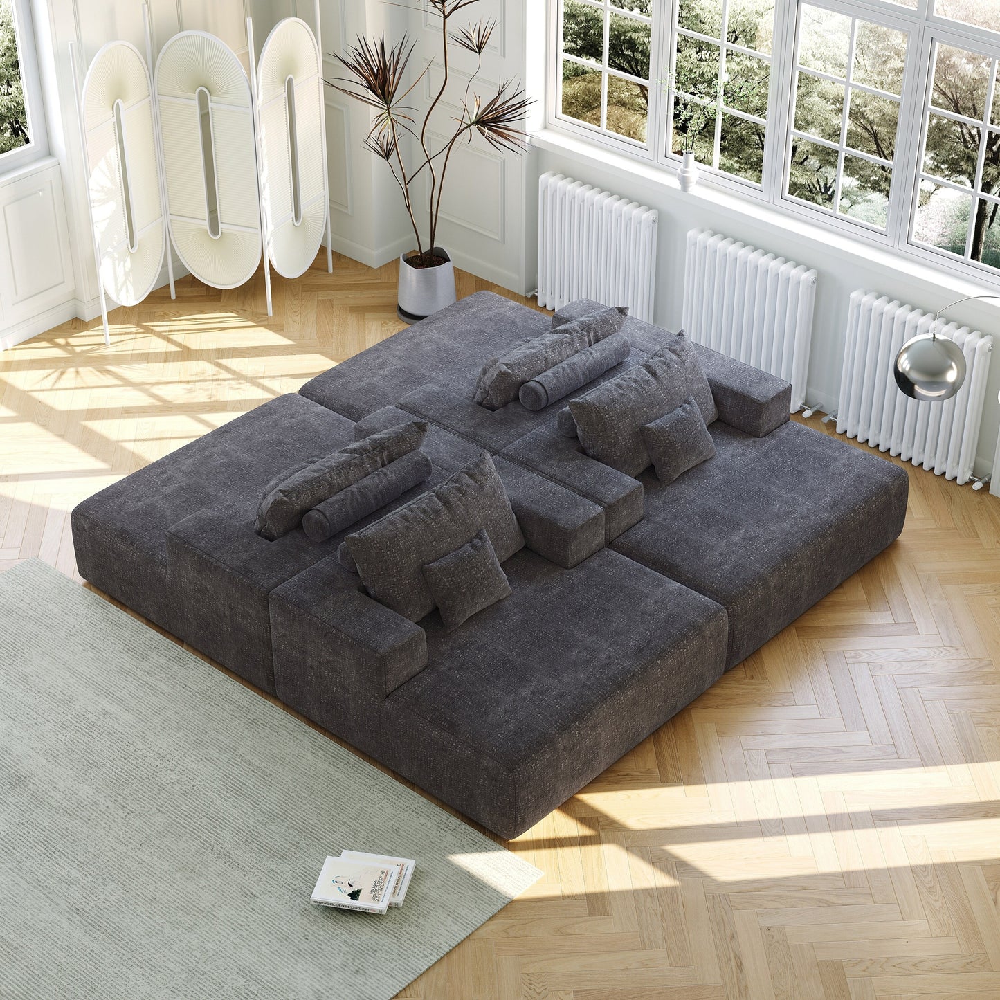 Chenille Single Sleeper Chair Sofa with Backrest Pillow