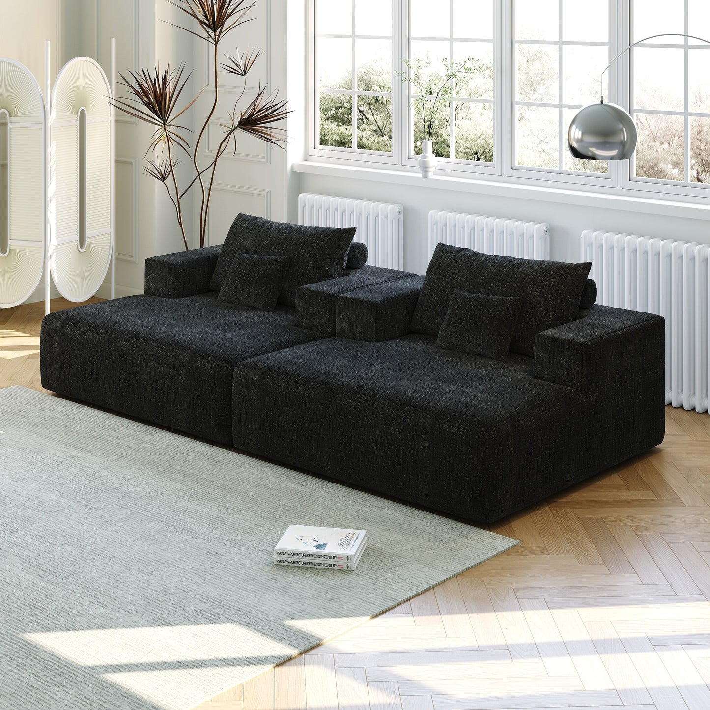 Chenille Single Sleeper Chair Sofa with Backrest Pillow