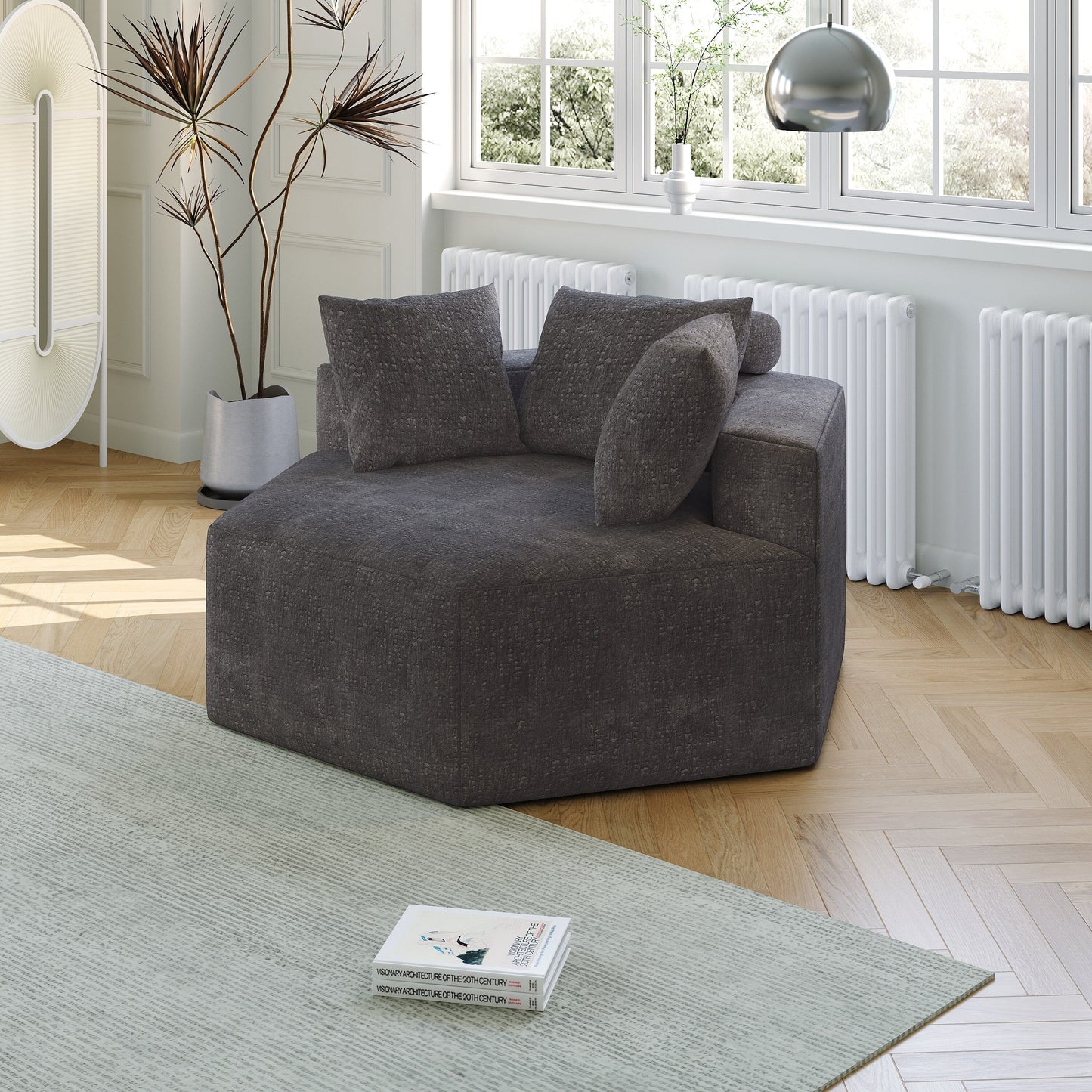 Chenille Single Sleeper Sofa with Backrest Pillow