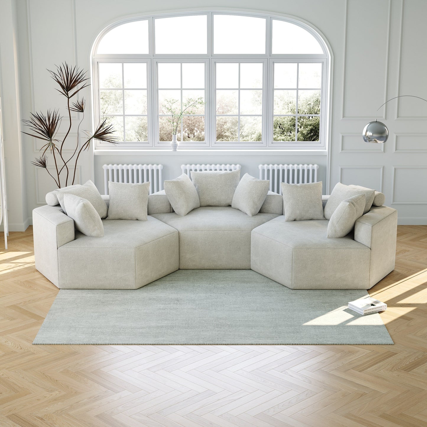 Chenille Single Sleeper Sofa with Backrest Pillow
