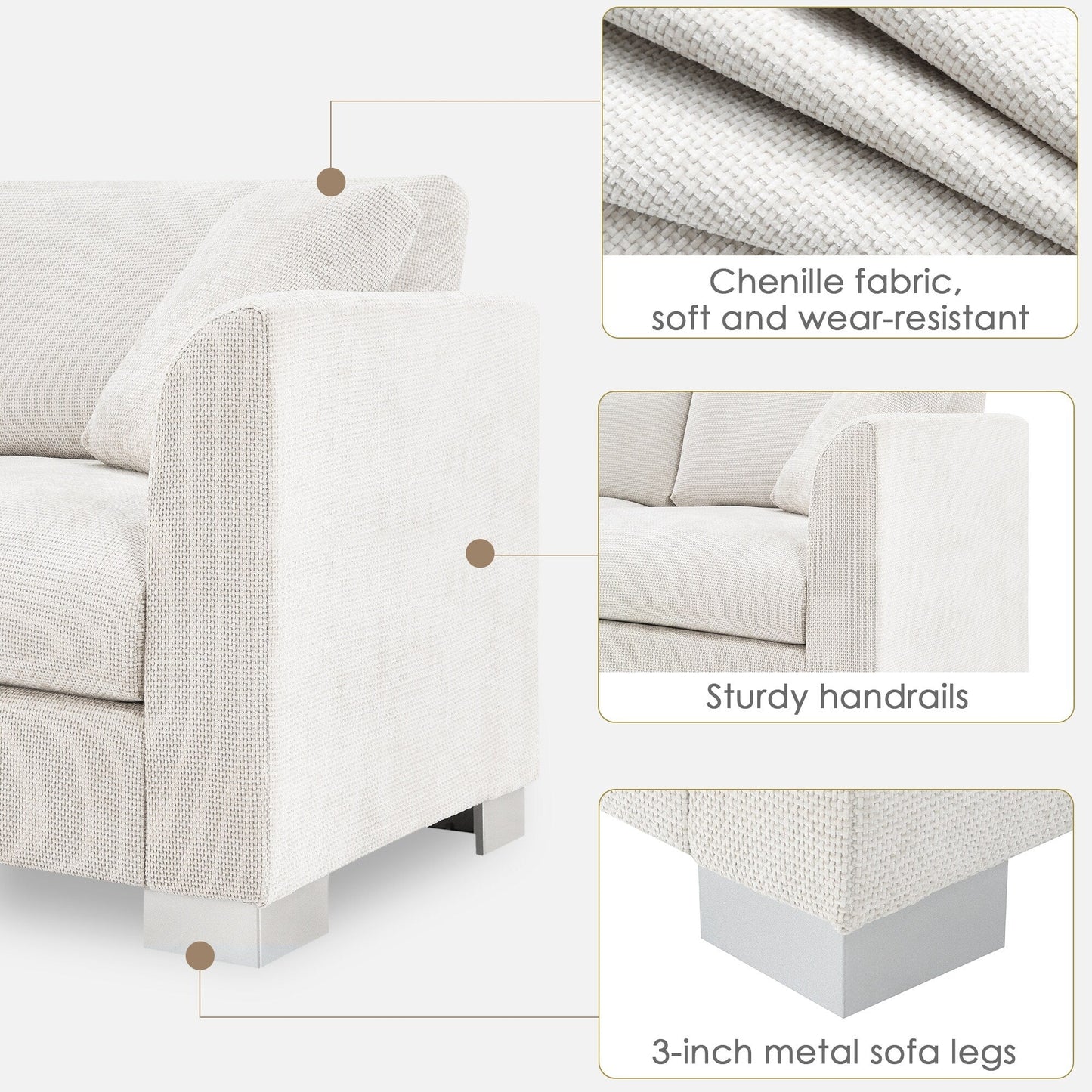 Cloud Sectional Sofa,L-Shaped Luxury Couch Set With 2 Free Pillows,4-Seat Chenille Indoor Furniture With Oversized Chaise