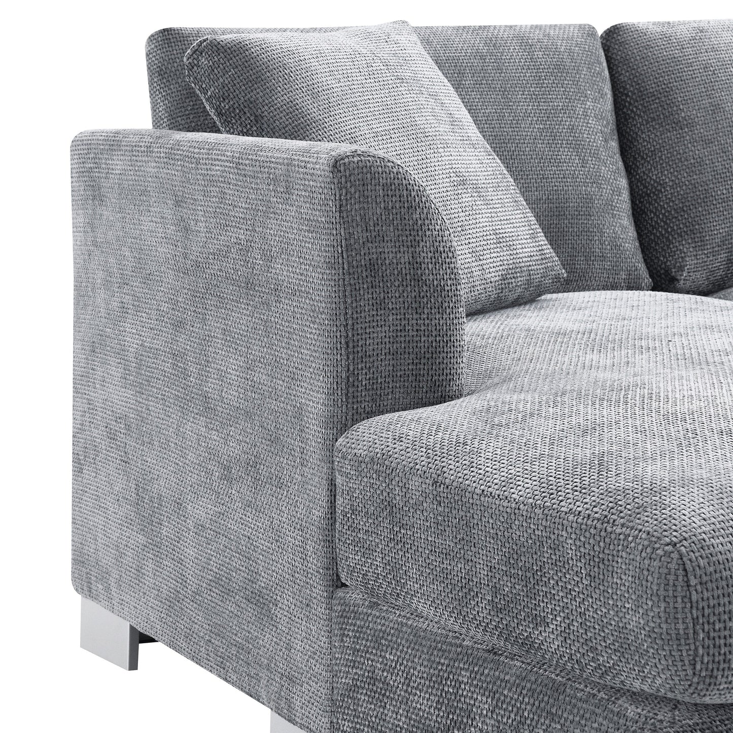 Cloud Sectional Sofa,L-Shaped Luxury Couch Set With 2 Free Pillows,4-Seat Chenille Indoor Furniture With Oversized Chaise