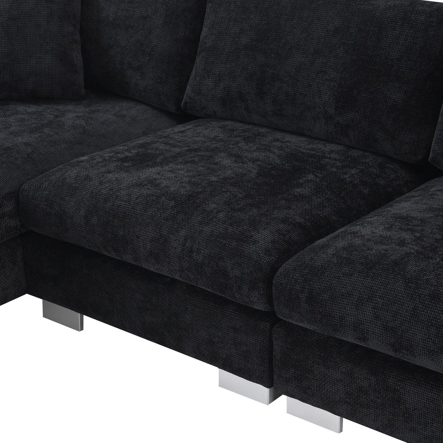 Cloud Sectional Sofa,L-Shaped Luxury Couch Set With 2 Free Pillows,4-Seat Chenille Indoor Furniture With Oversized Chaise