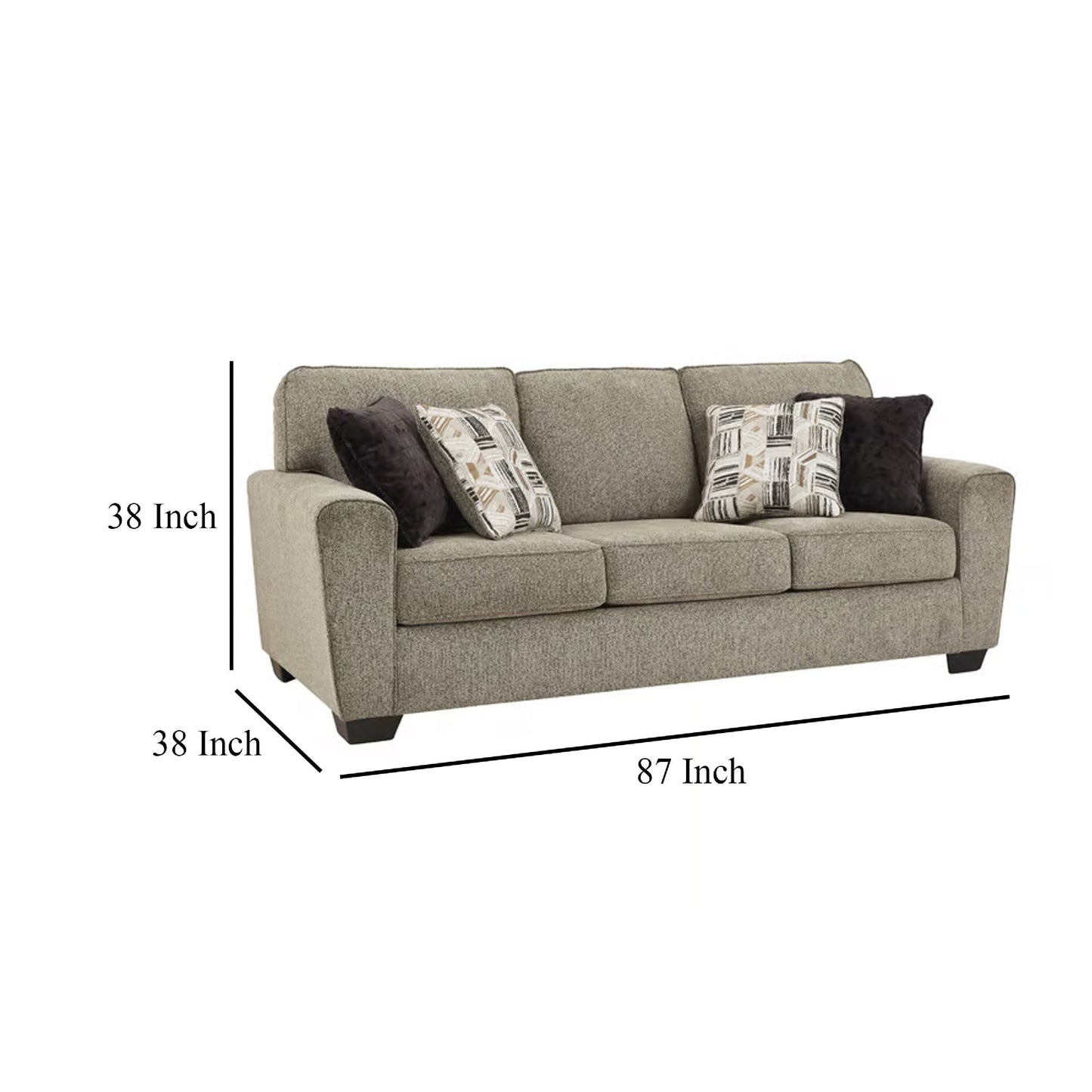 Cluer Sofa, Mocha Brown Polyester Chenille, 4 Throw Pillows, 87 Inch