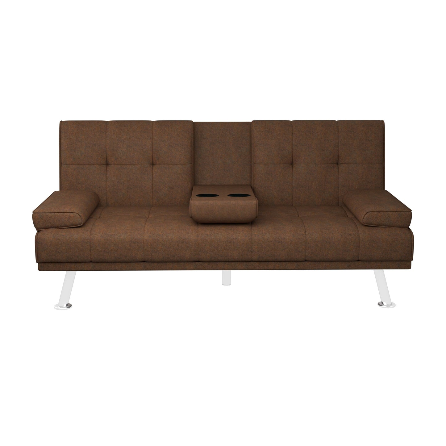 Coffee Folding Loveseat Sofa Bed with Metal Legs and Cup Holder