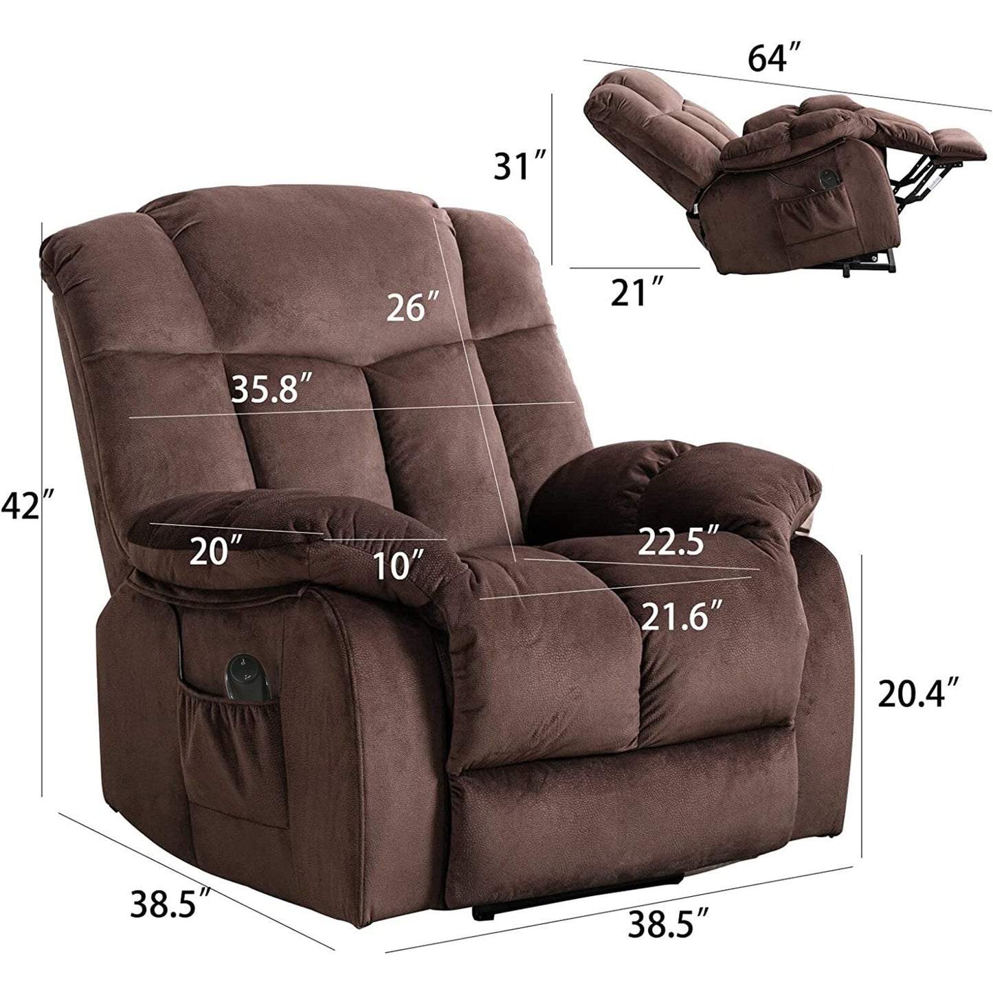 Coffee Velvet Power Lift Recliner with Remote Control and Side Pockets