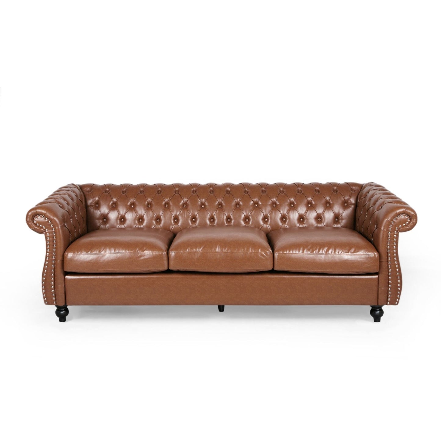 Cognac Chesterfield Button Tufted 3-seater Sofa with Nailheads