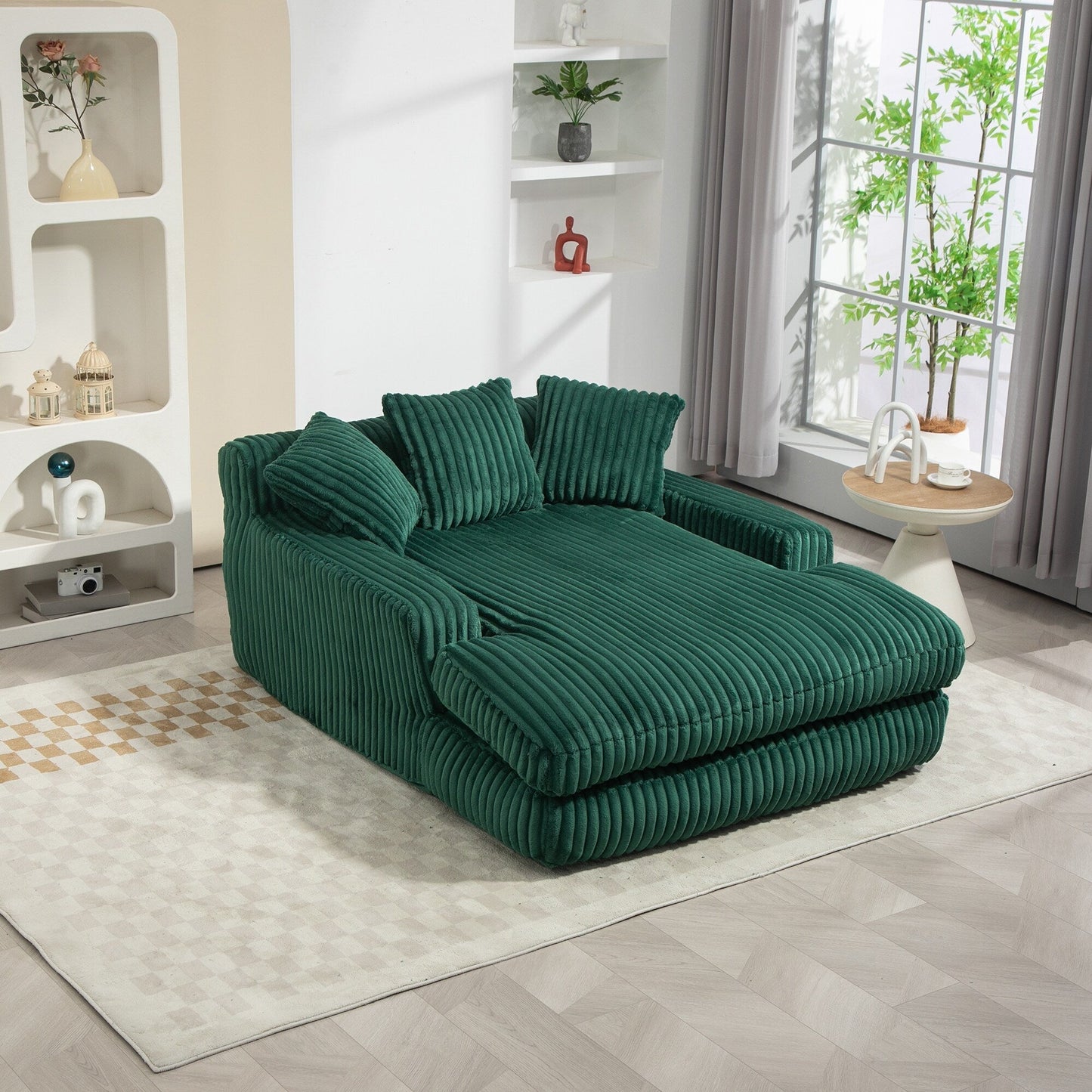 Corduroy Sleeper Sofa with High-Elastic Sponge Cushioning, No-Install Couch for Living Room