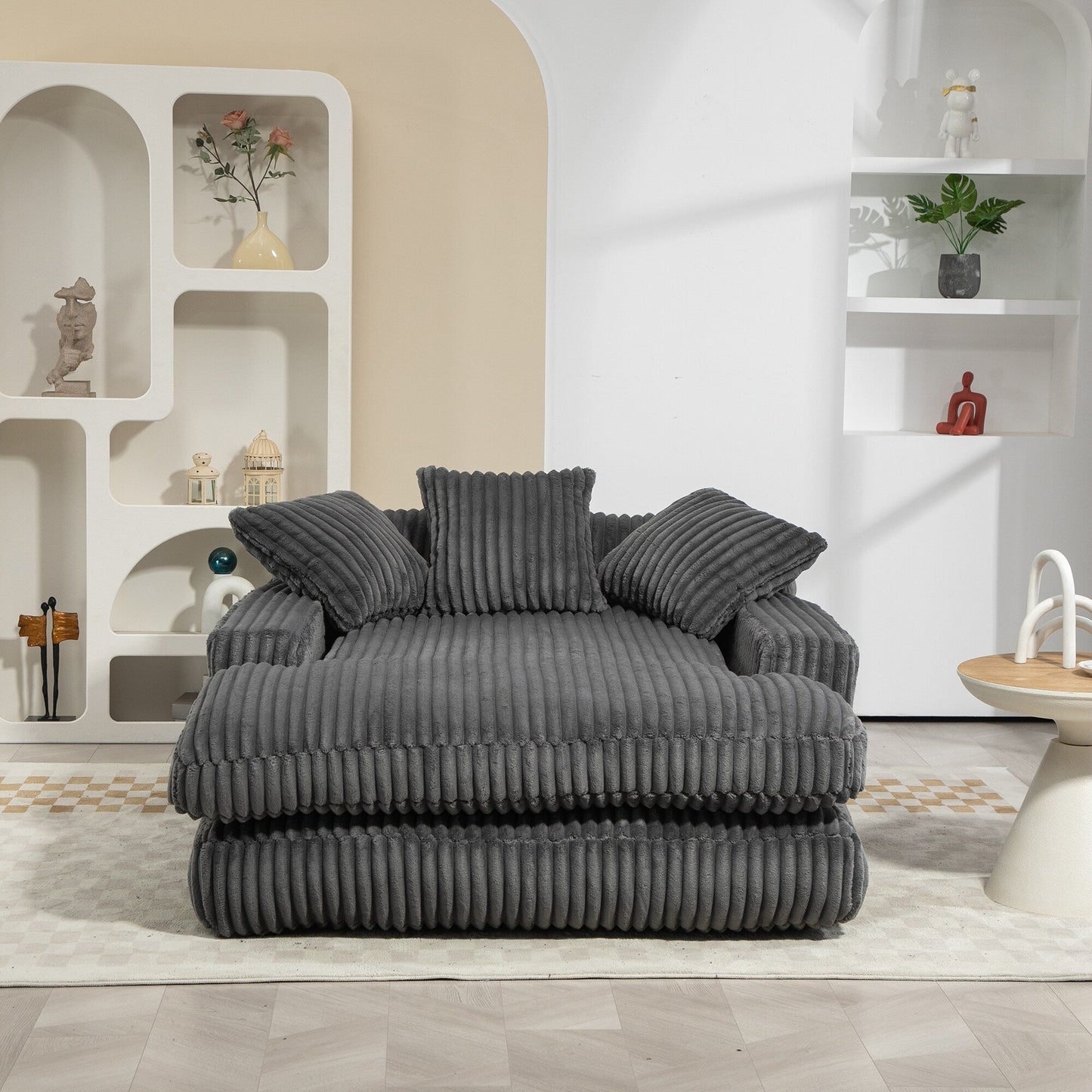 Corduroy Sleeper Sofa with High-Elastic Sponge Cushioning, No-Install Couch for Living Room