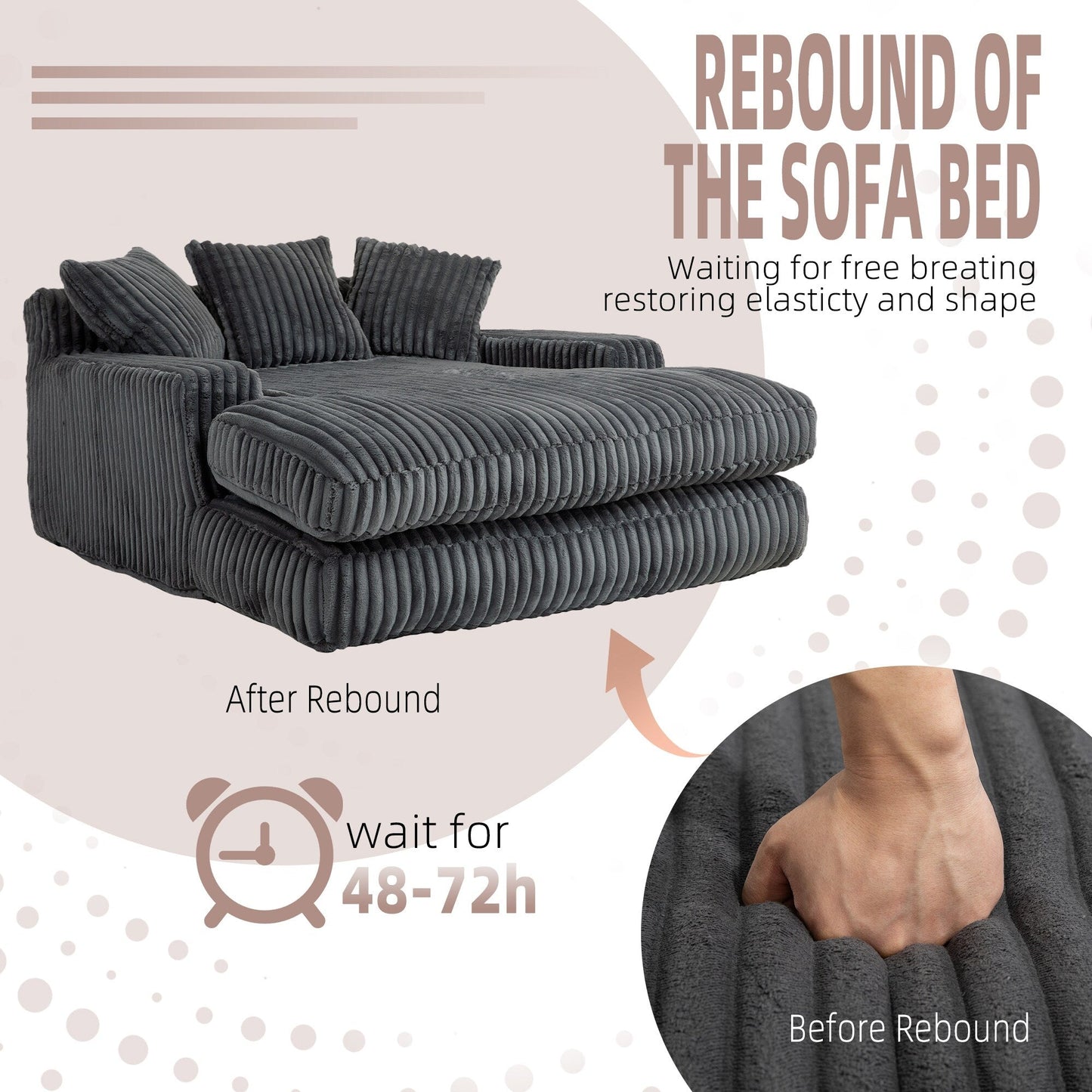 Corduroy Sleeper Sofa with High-Elastic Sponge Cushioning, No-Install Couch for Living Room