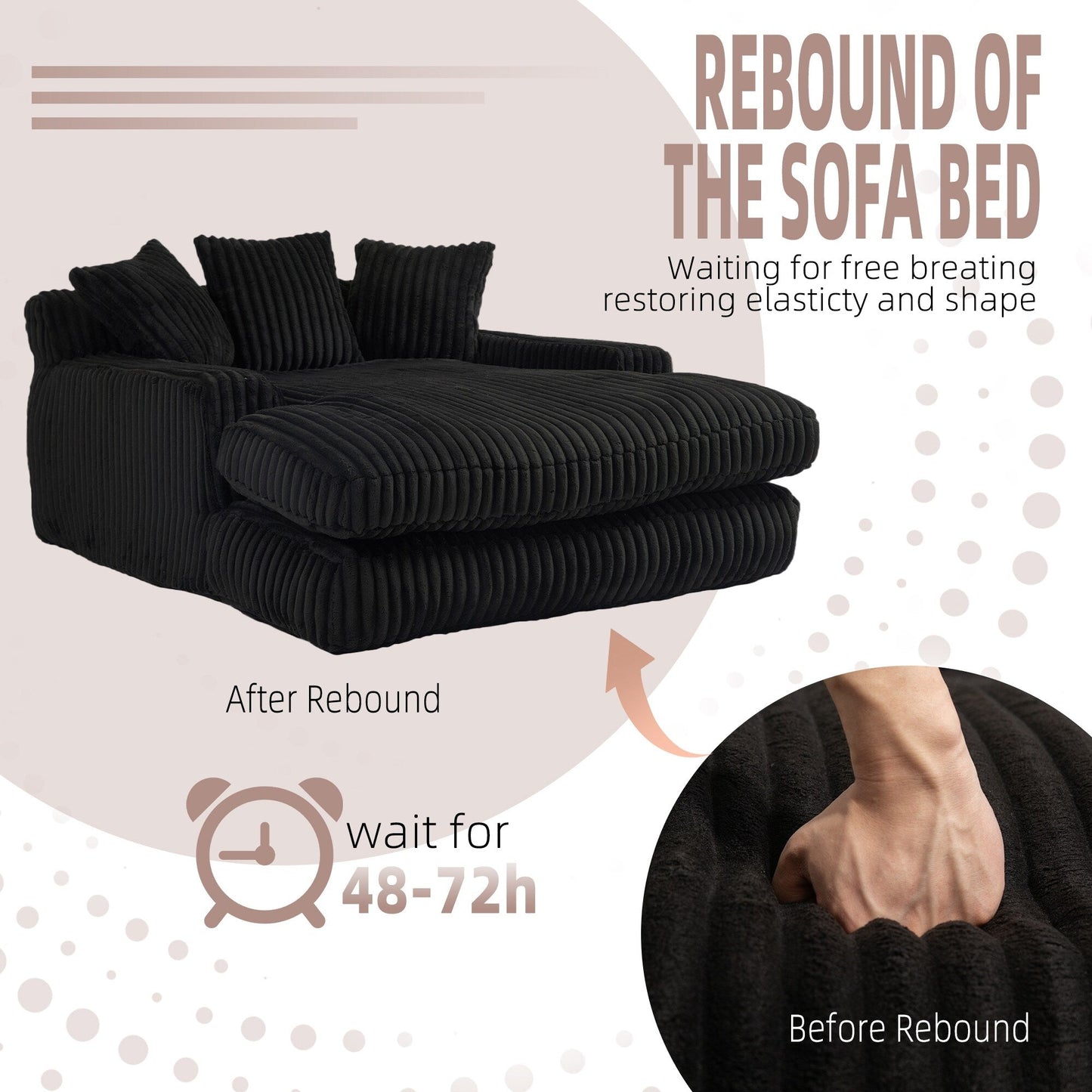 Corduroy Sleeper Sofa with High-Elastic Sponge Cushioning, No-Install Couch for Living Room