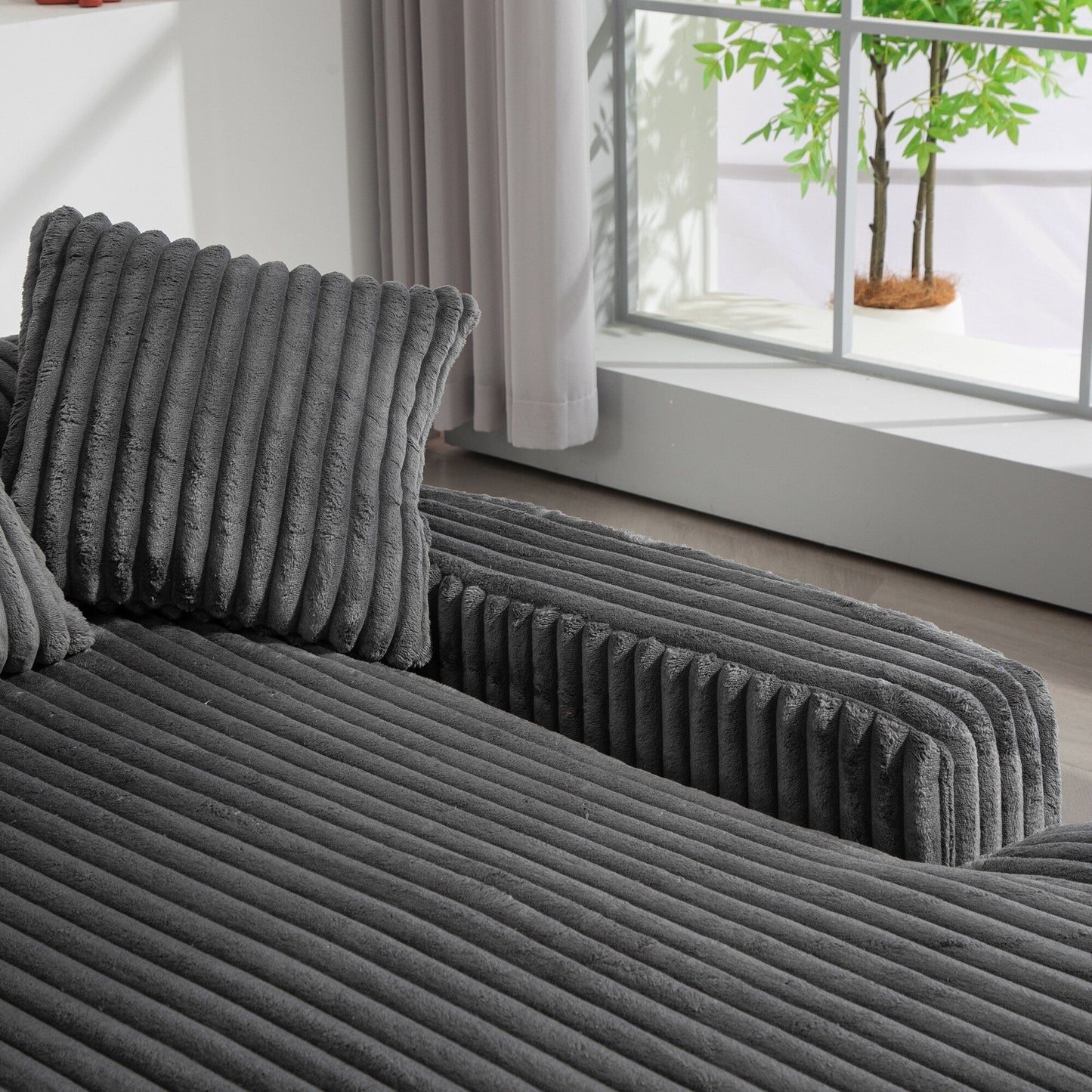 Corduroy Sleeper Sofa with High-Elastic Sponge Cushioning, No-Install Couch for Living Room