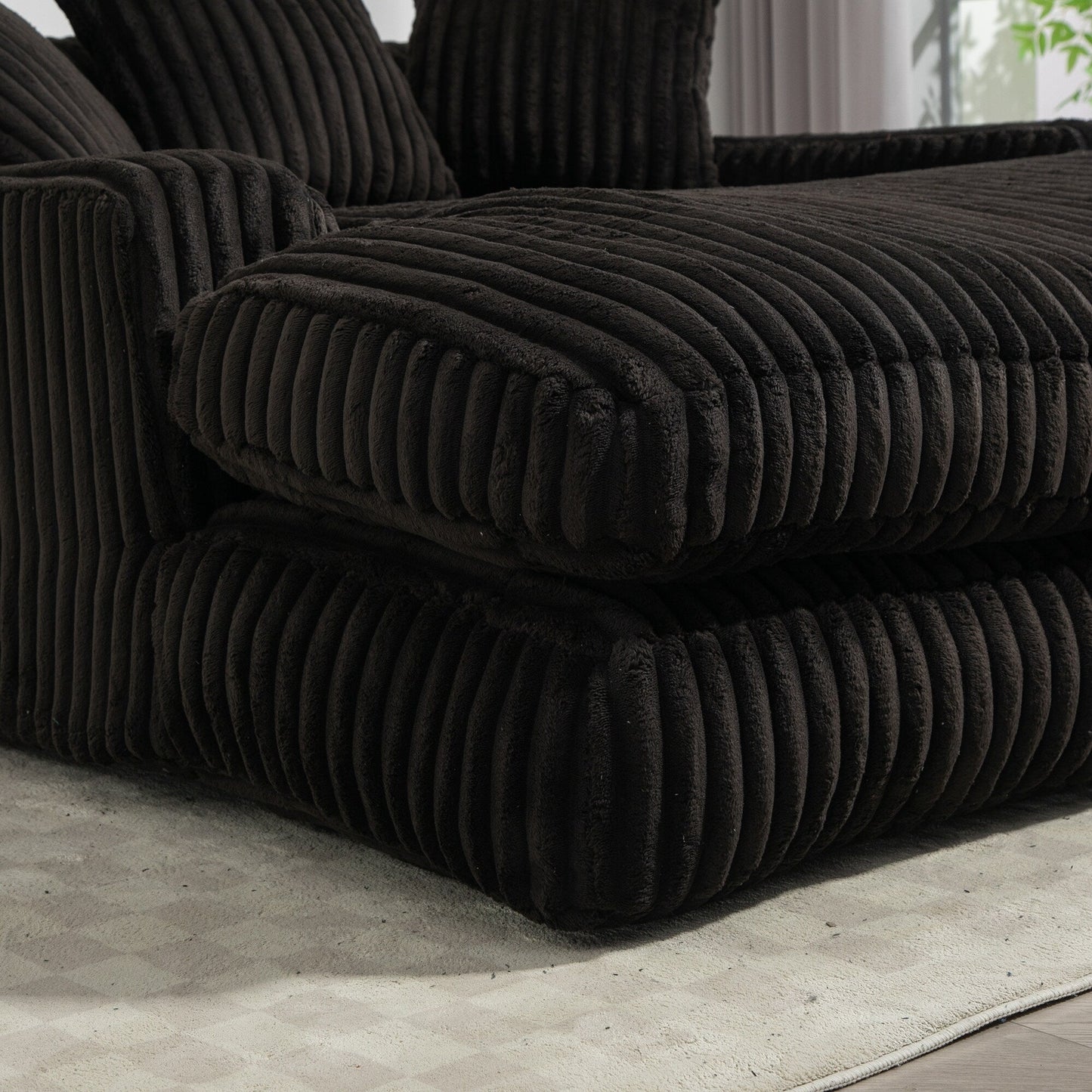 Corduroy Sleeper Sofa with High-Elastic Sponge Cushioning, No-Install Couch for Living Room