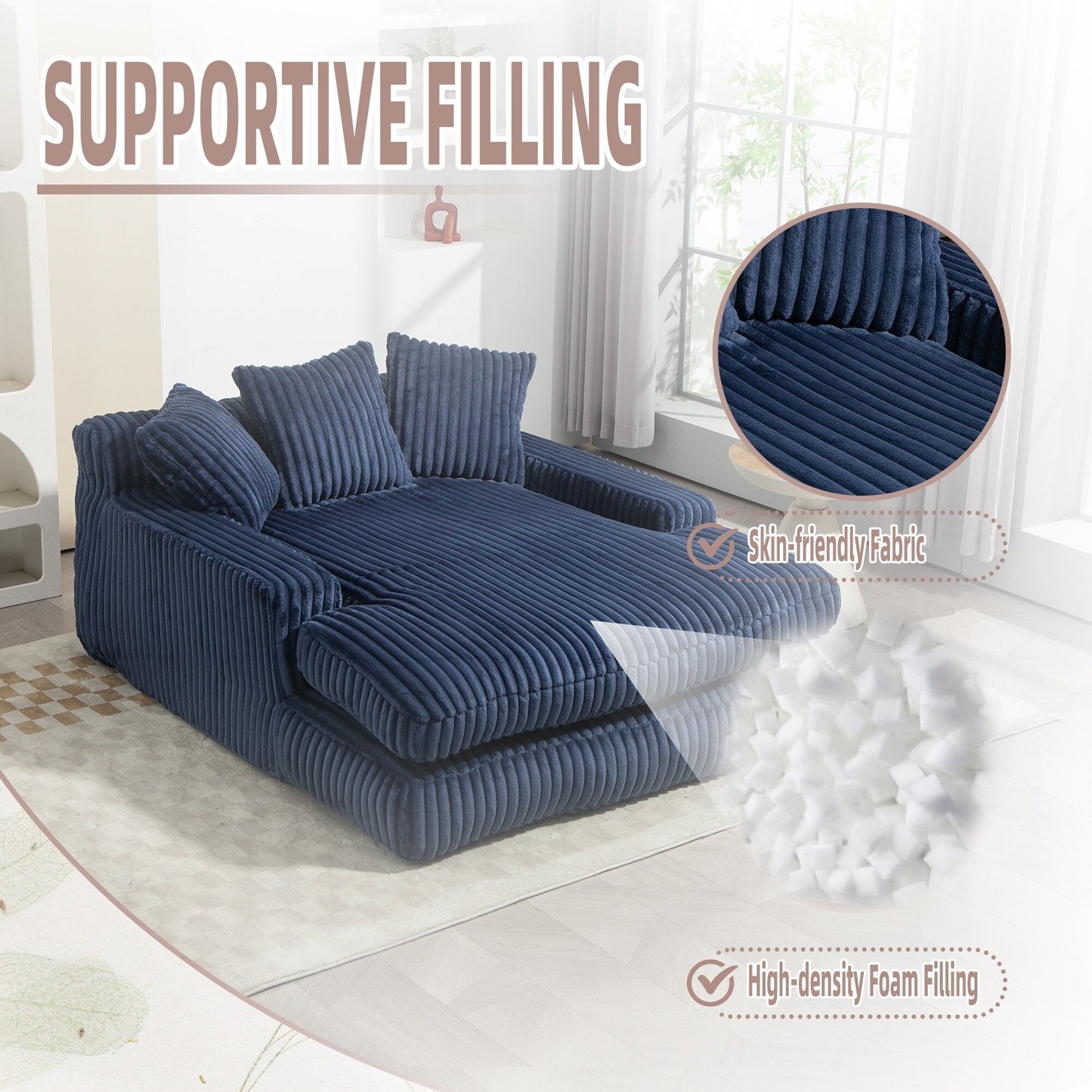 Corduroy Sleeper Sofa with High-Elastic Sponge Cushioning, No-Install Couch for Living Room