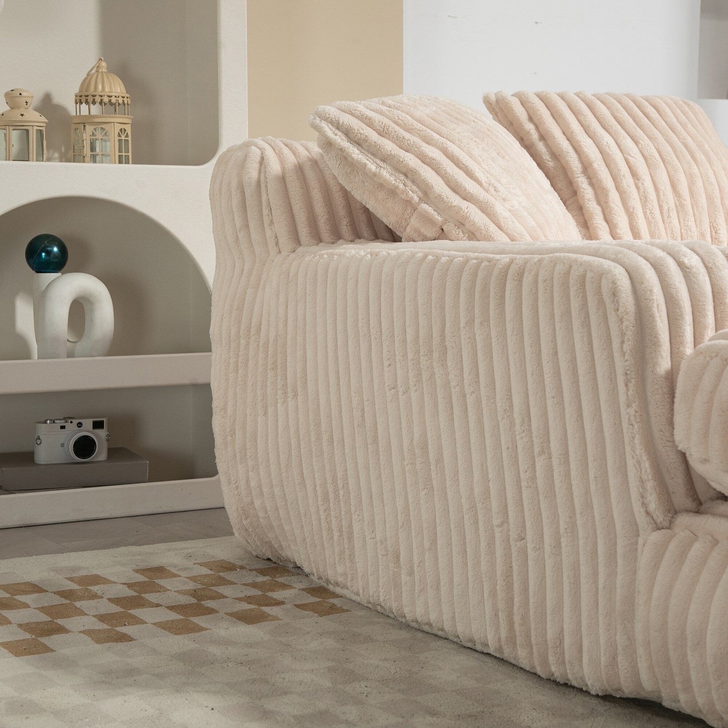 Corduroy Sleeper Sofa with High-Elastic Sponge Cushioning, No-Install Couch for Living Room