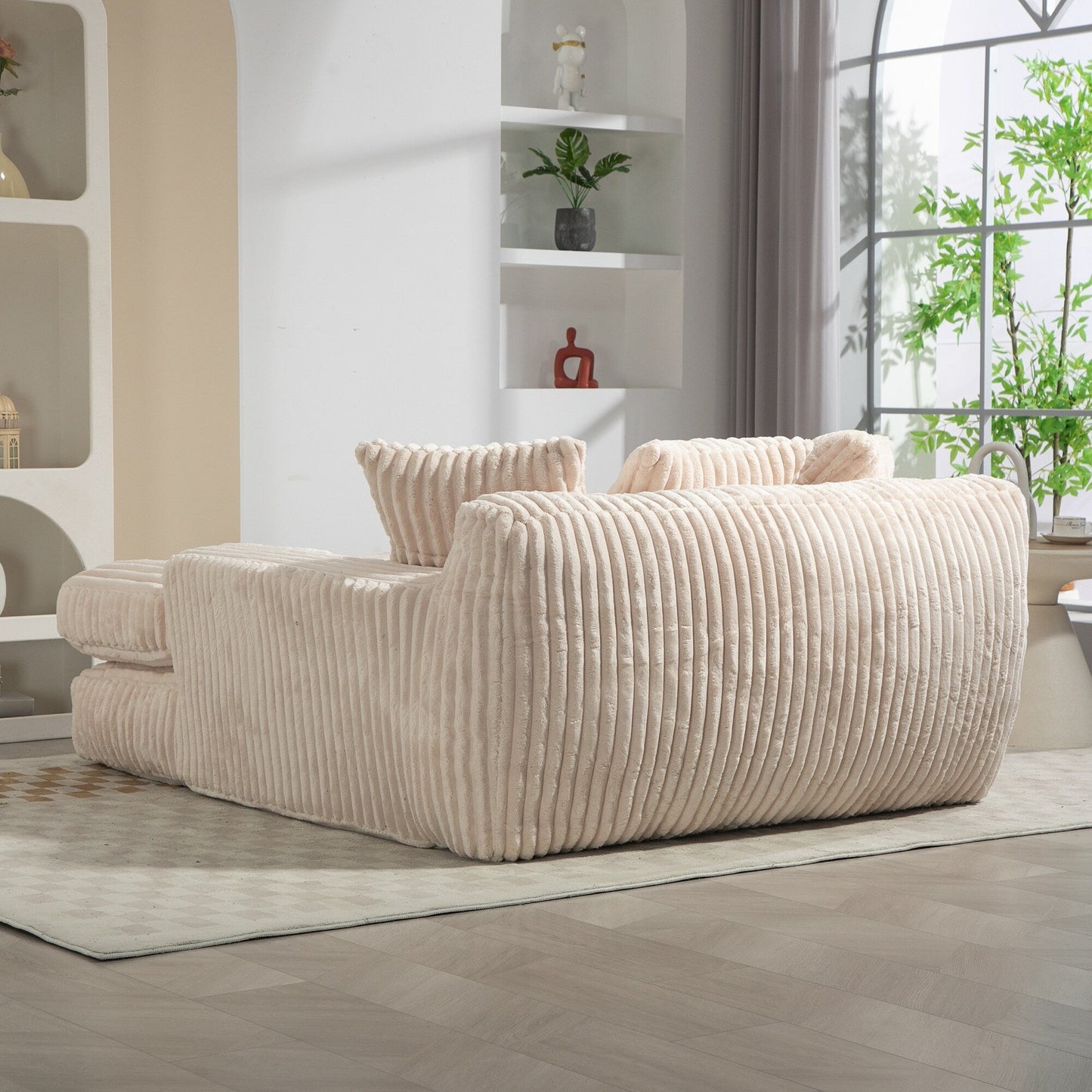 Corduroy Sleeper Sofa with High-Elastic Sponge Cushioning, No-Install Couch for Living Room