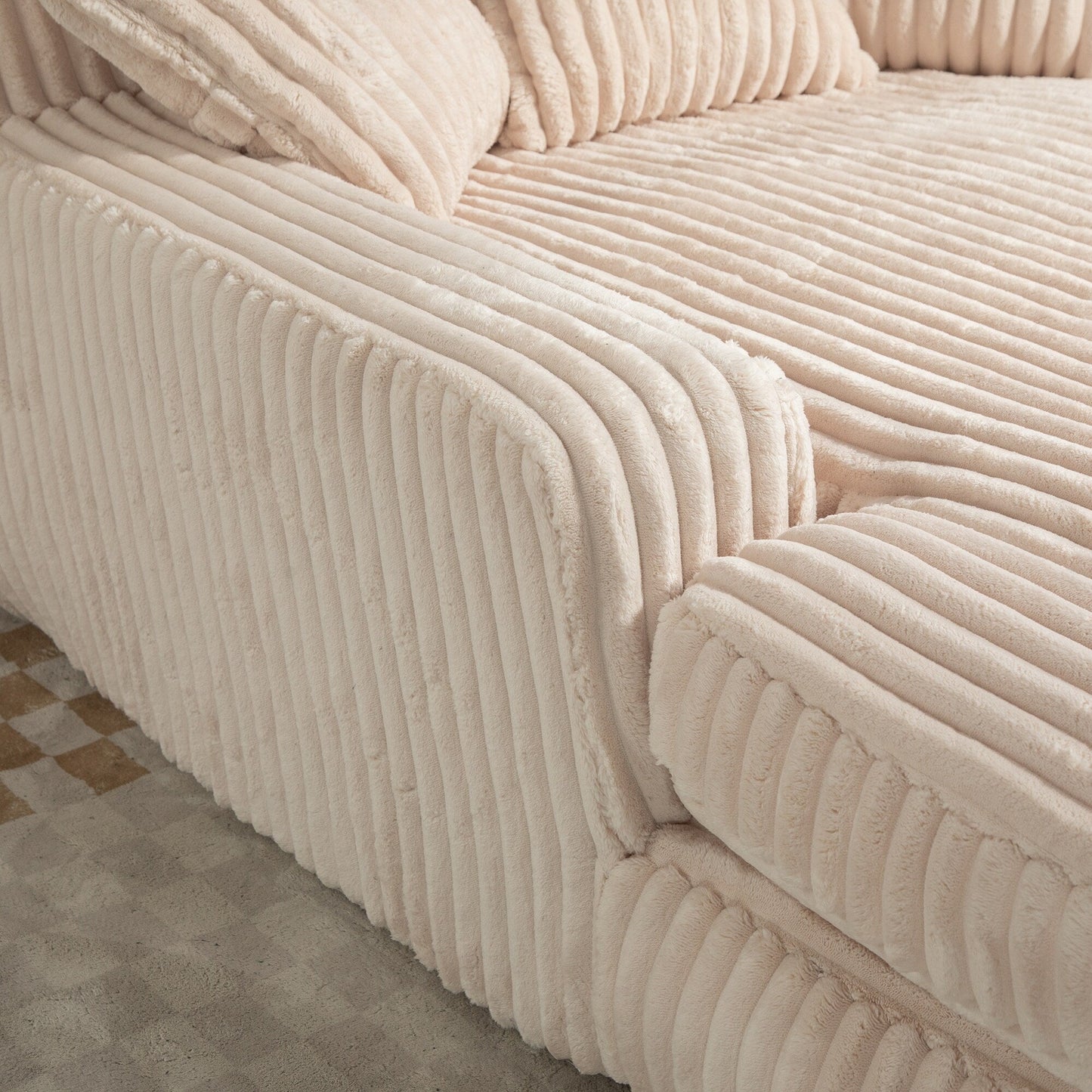 Corduroy Sleeper Sofa with High-Elastic Sponge Cushioning, No-Install Couch for Living Room