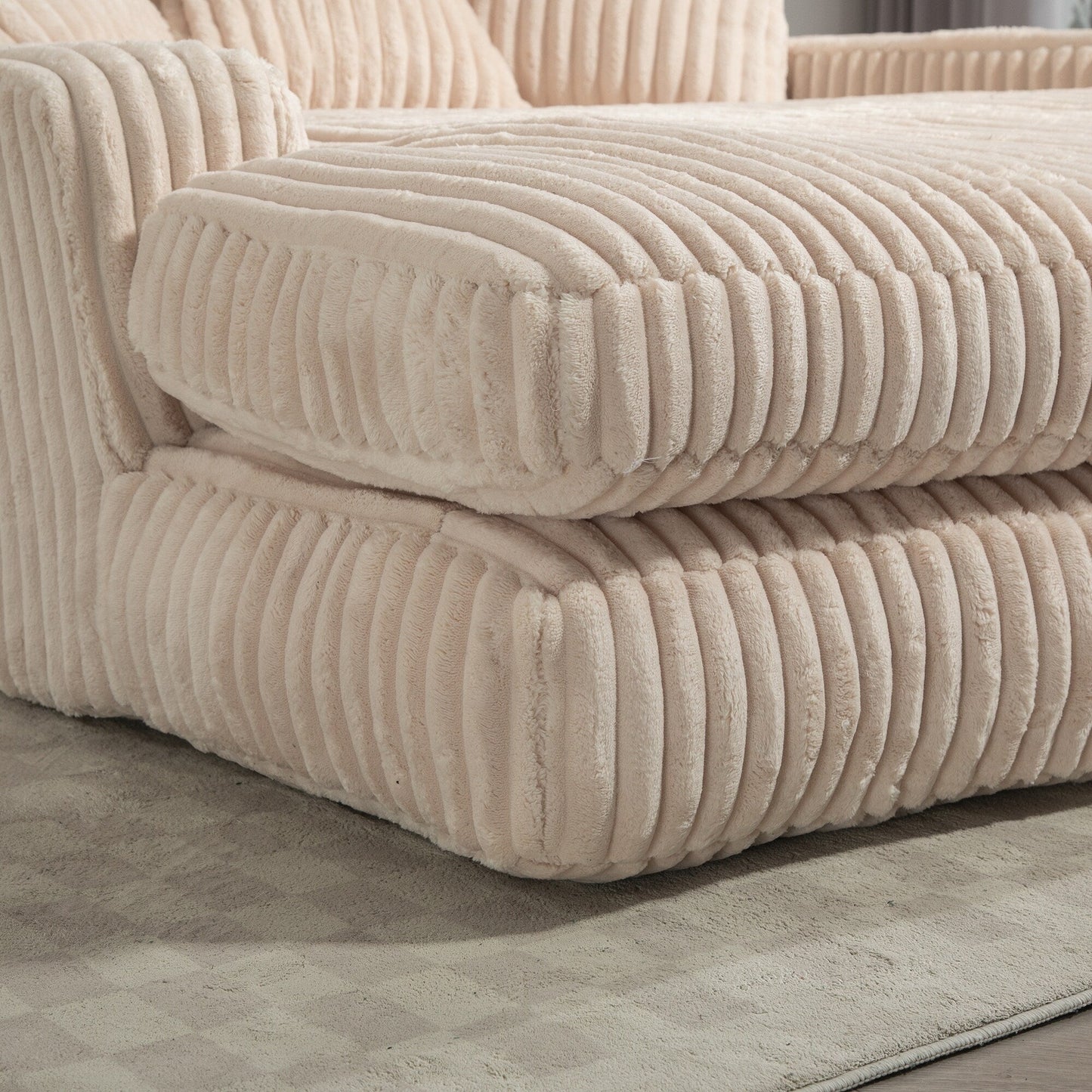 Corduroy Sleeper Sofa with High-Elastic Sponge Cushioning, No-Install Couch for Living Room