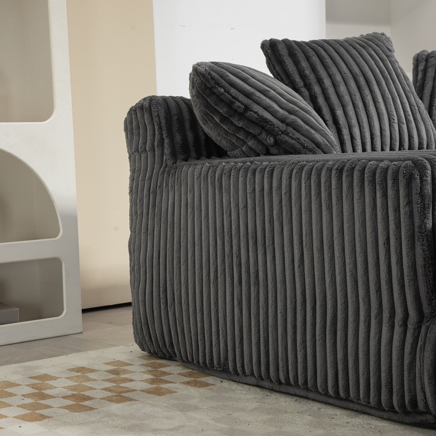 Corduroy Sleeper Sofa with High-Elastic Sponge Cushioning, No-Install Couch for Living Room