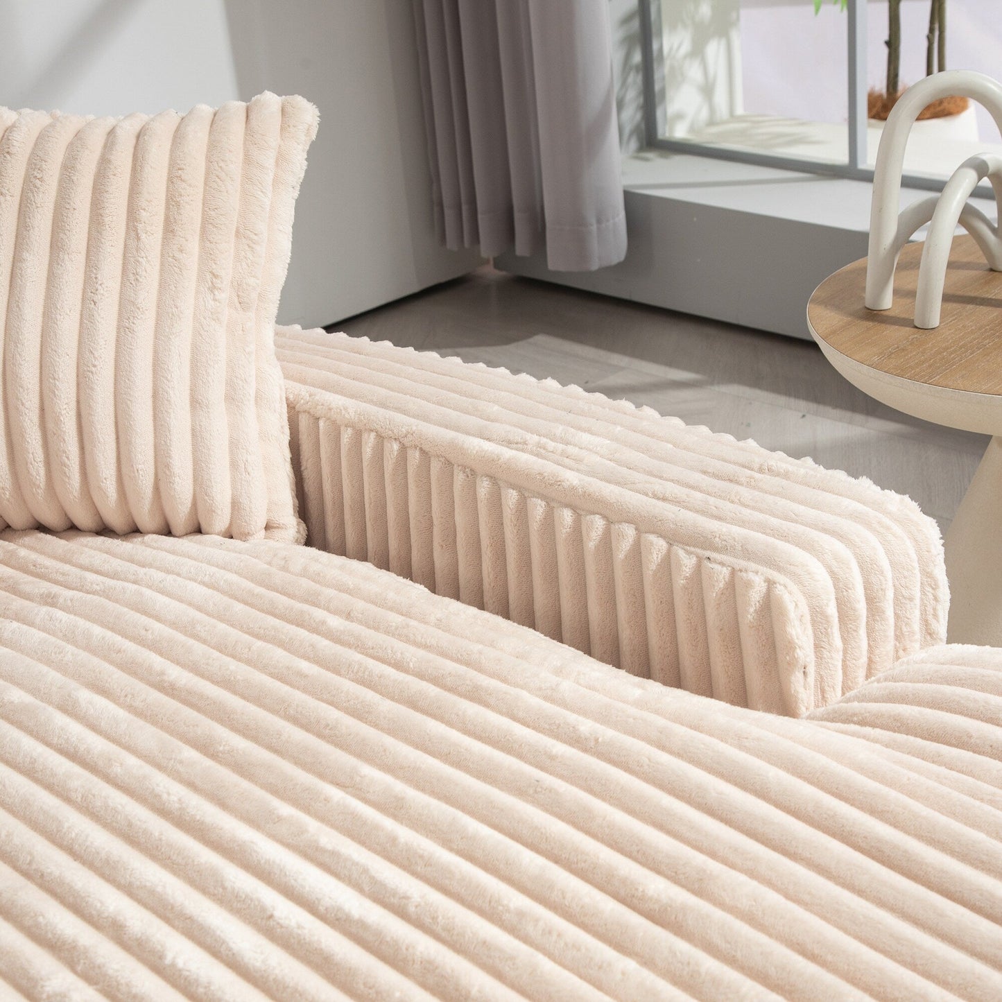Corduroy Sleeper Sofa with High-Elastic Sponge Cushioning, No-Install Couch for Living Room