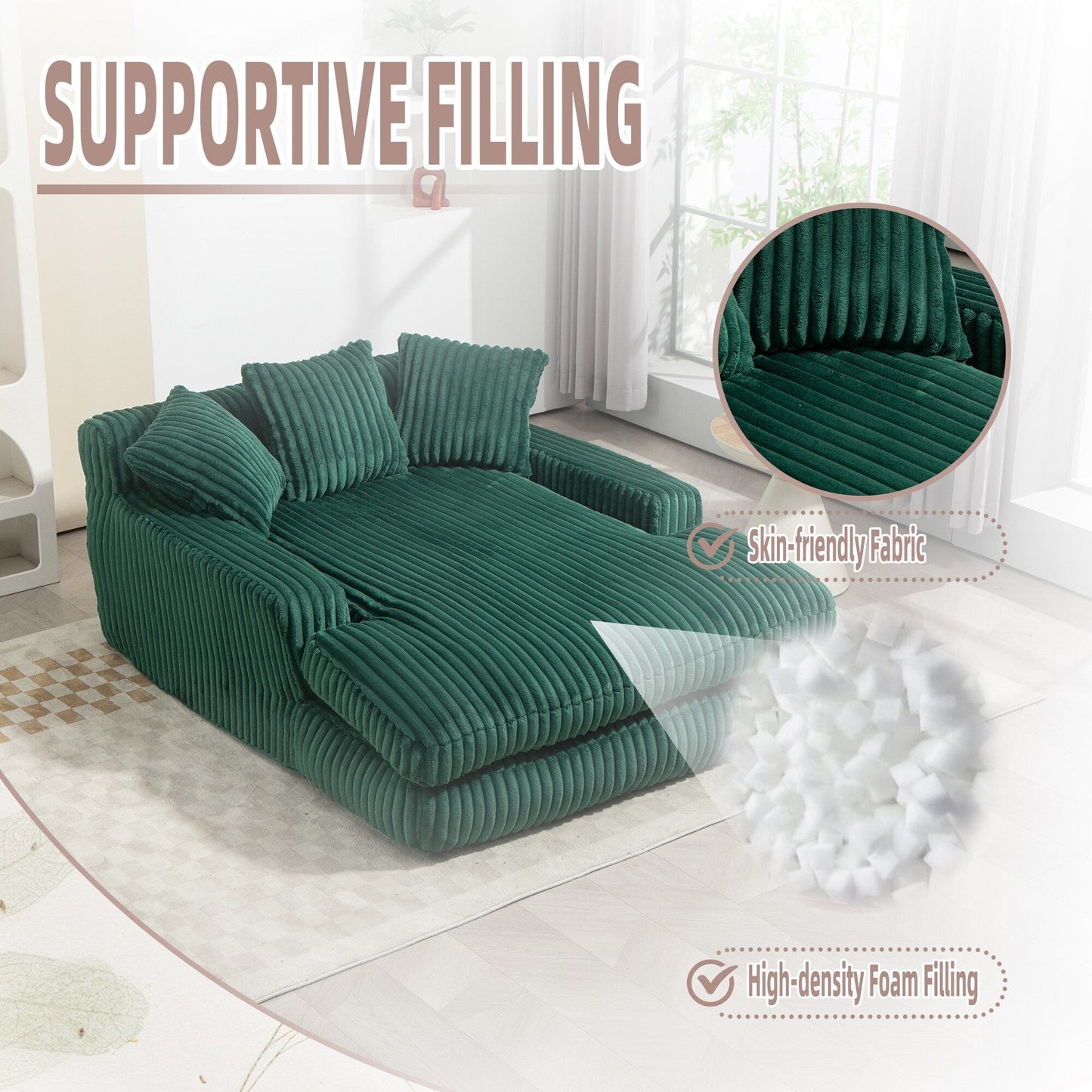 Corduroy Sleeper Sofa with High-Elastic Sponge Cushioning, No-Install Couch for Living Room