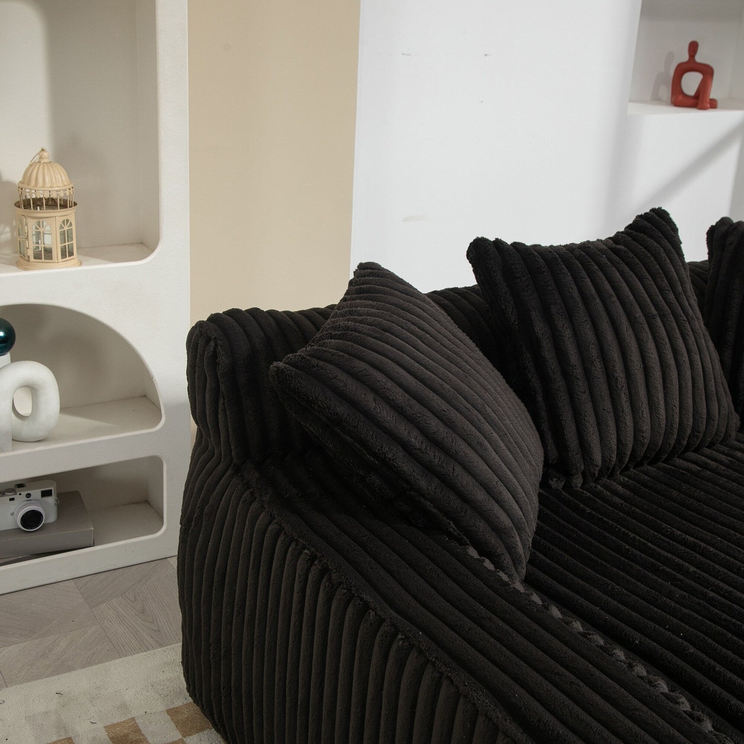Corduroy Sleeper Sofa with High-Elastic Sponge Cushioning, No-Install Couch for Living Room