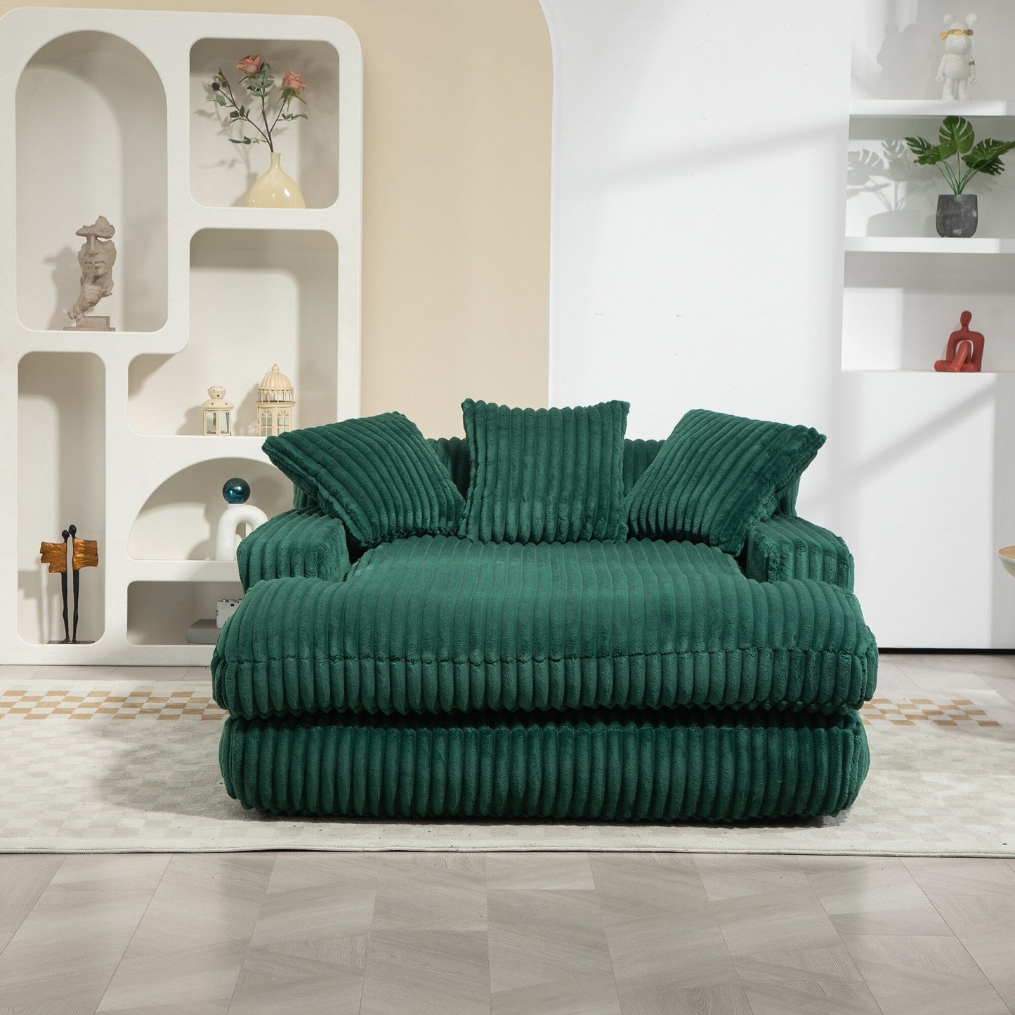 Corduroy Sleeper Sofa with High-Elastic Sponge Cushioning, No-Install Couch for Living Room