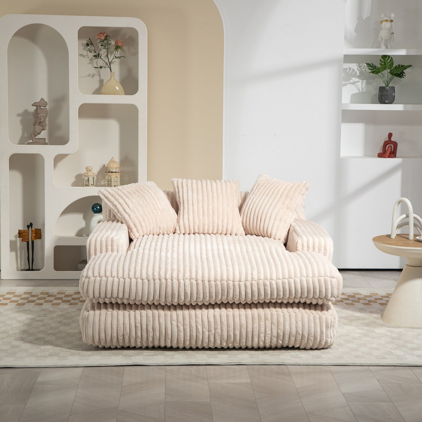 Corduroy Sleeper Sofa with High-Elastic Sponge Cushioning, No-Install Couch for Living Room