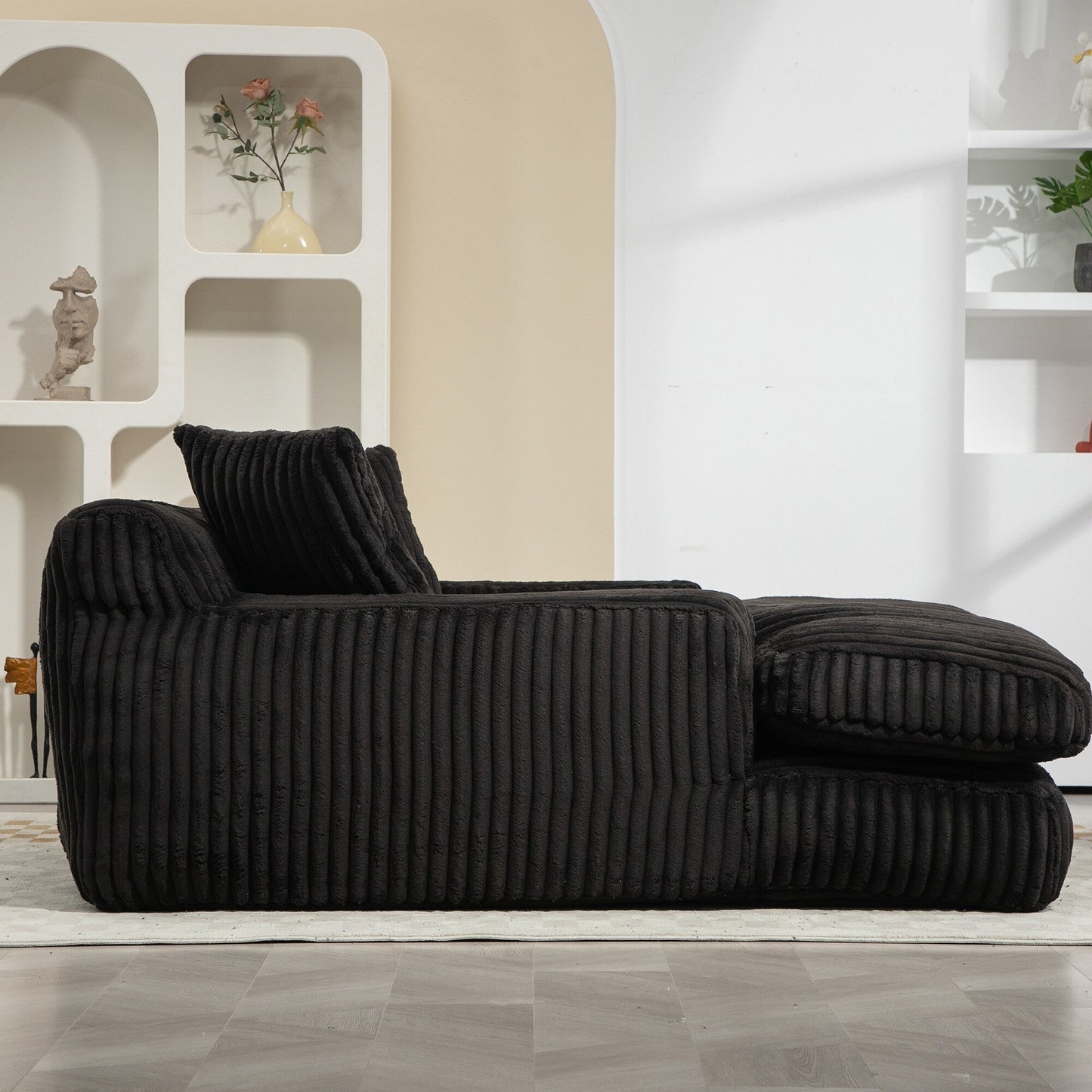 Corduroy Sleeper Sofa with High-Elastic Sponge Cushioning, No-Install Couch for Living Room