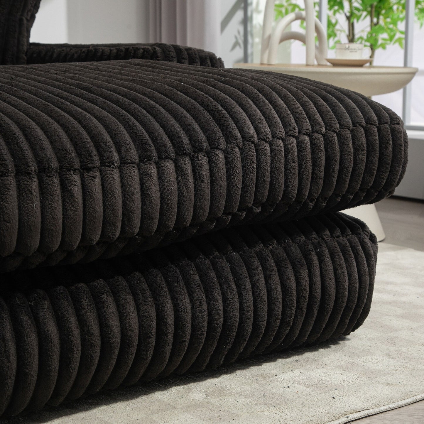 Corduroy Sleeper Sofa with High-Elastic Sponge Cushioning, No-Install Couch for Living Room