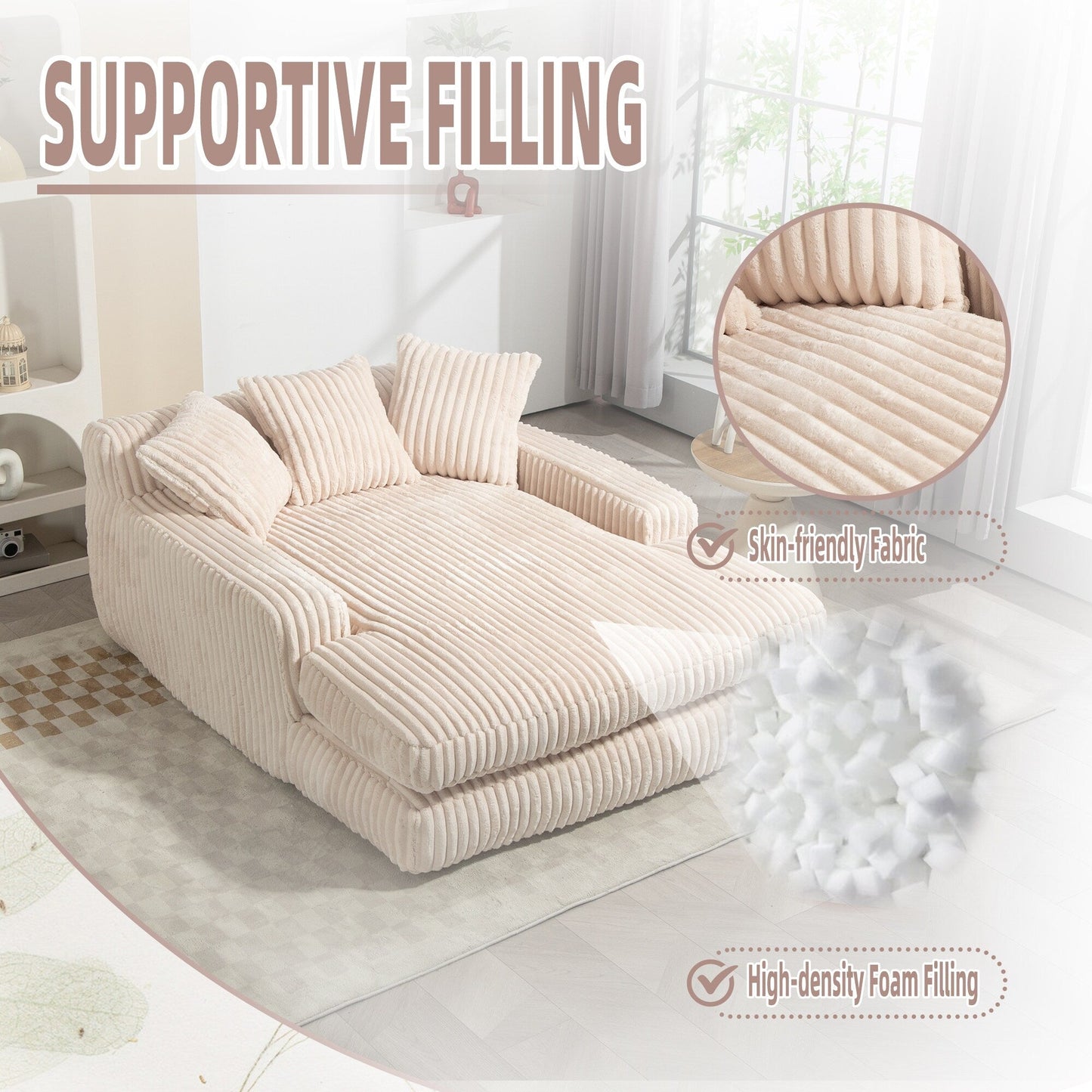 Corduroy Sleeper Sofa with High-Elastic Sponge Cushioning, No-Install Couch for Living Room