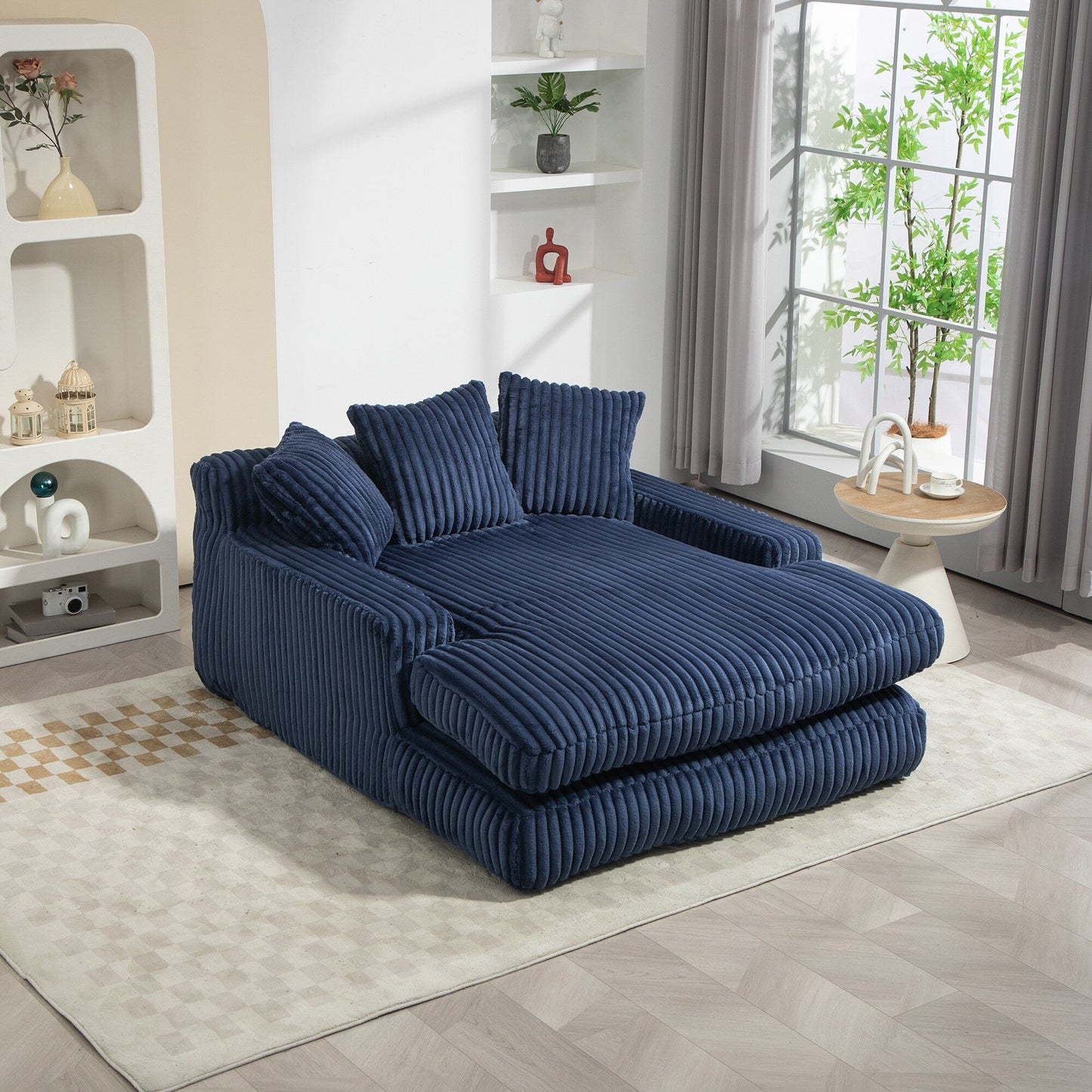 Corduroy Sleeper Sofa with High-Elastic Sponge Cushioning, No-Install Couch for Living Room